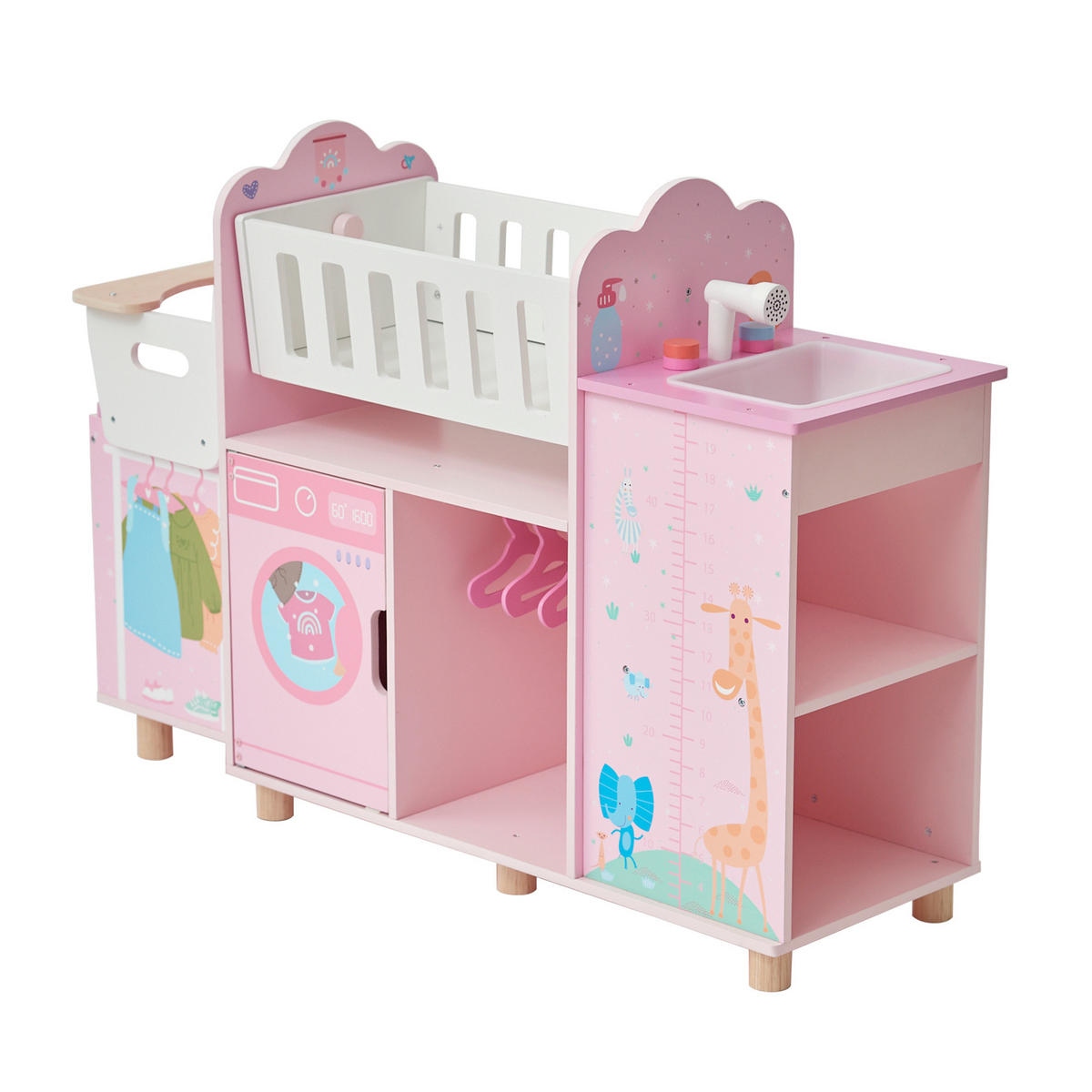 NURERY 6-in-1 Puppen mit Wiege, 63cm, Rosa - Pink, Holzwerkstoff (28/63/93cm) - Teamson Kids