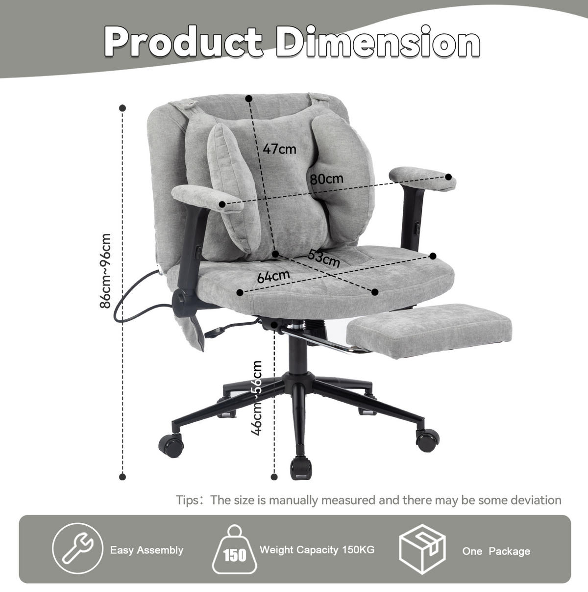 BÜROSTUHL in Grau 55x80x86 cm mit verstellbarer Lendenstütze und Rollen - Grau, Textil (80/86/55cm) - IVMEU