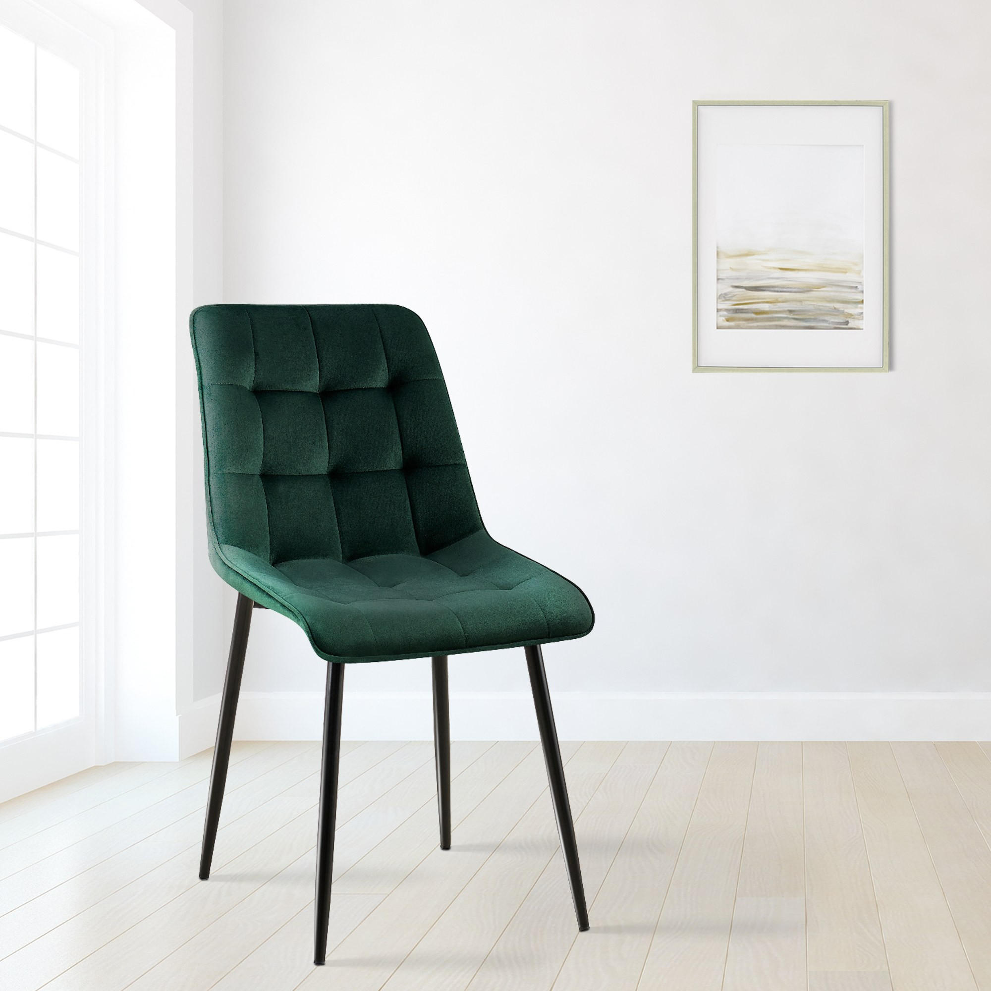 STUHL Samt grün - Schwarz/Grün, Textil/Metall (47/89/61cm) - CLP
