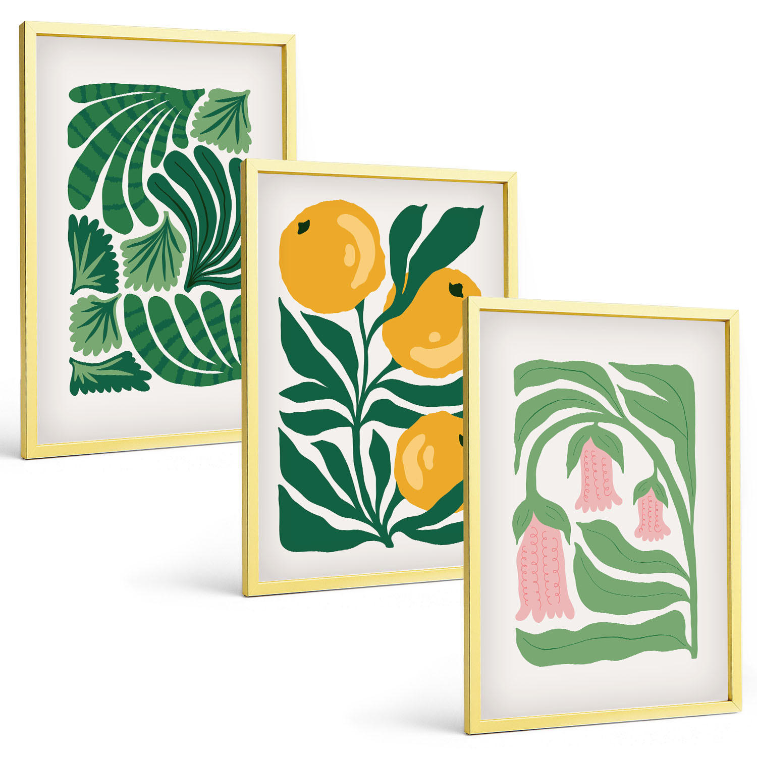 BILDER SET 3er Set - 40x60 cm Goldrahmen - Minimalistische Pflanzenmuster - Goldfarben, Kunststoff (40/60cm) - TULUP