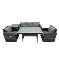 GARTENSET mit 3-Sitzer-Sofa,Beistelltisch,Esstisch Polyrattan 5-Sitzer - Dunkelgrau/Grau, Glas/Kunststoff - Fimous
