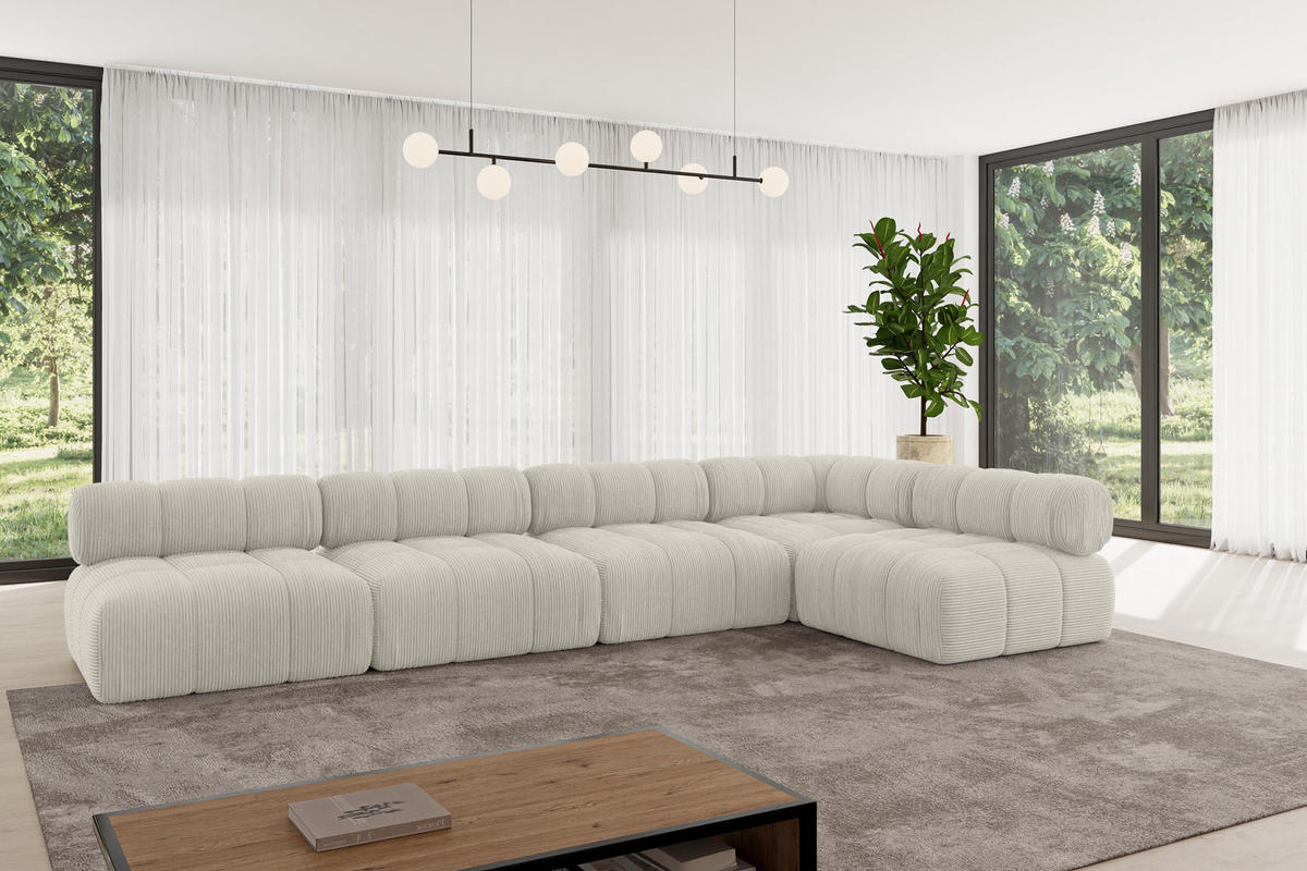 ECKSOFA modulares Sofa Samaro-L3 - 380x190x70 cm Hellgrau Cord - Hellgrau, Holzwerkstoff/Textil (380/190cm) - ALTDECOR