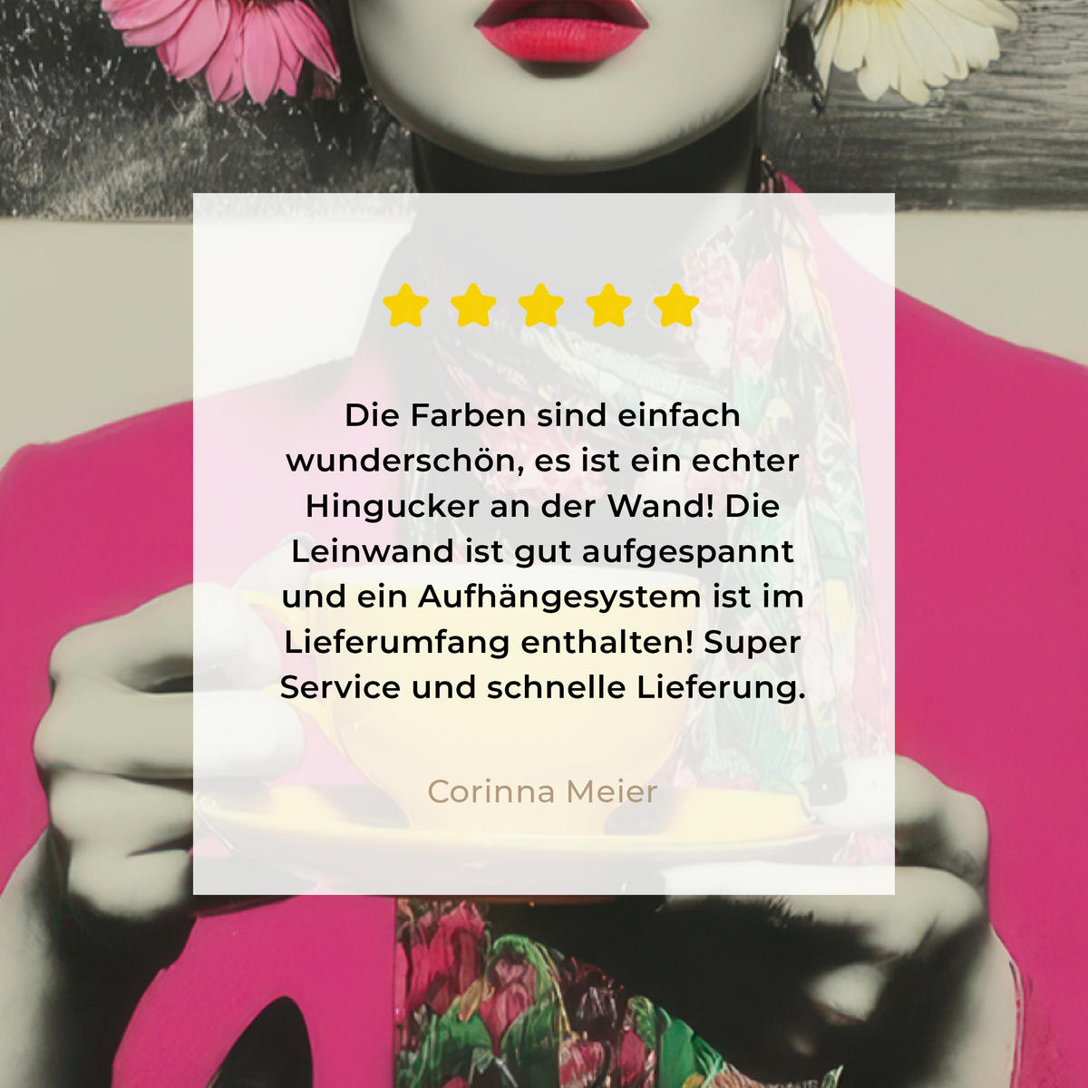 LEINWANDBILD Frau - Katze - Blumen - Tasse - Retro Room Decor 30x40 cm - Magenta, Textil (30/40cm) - MuchoWow