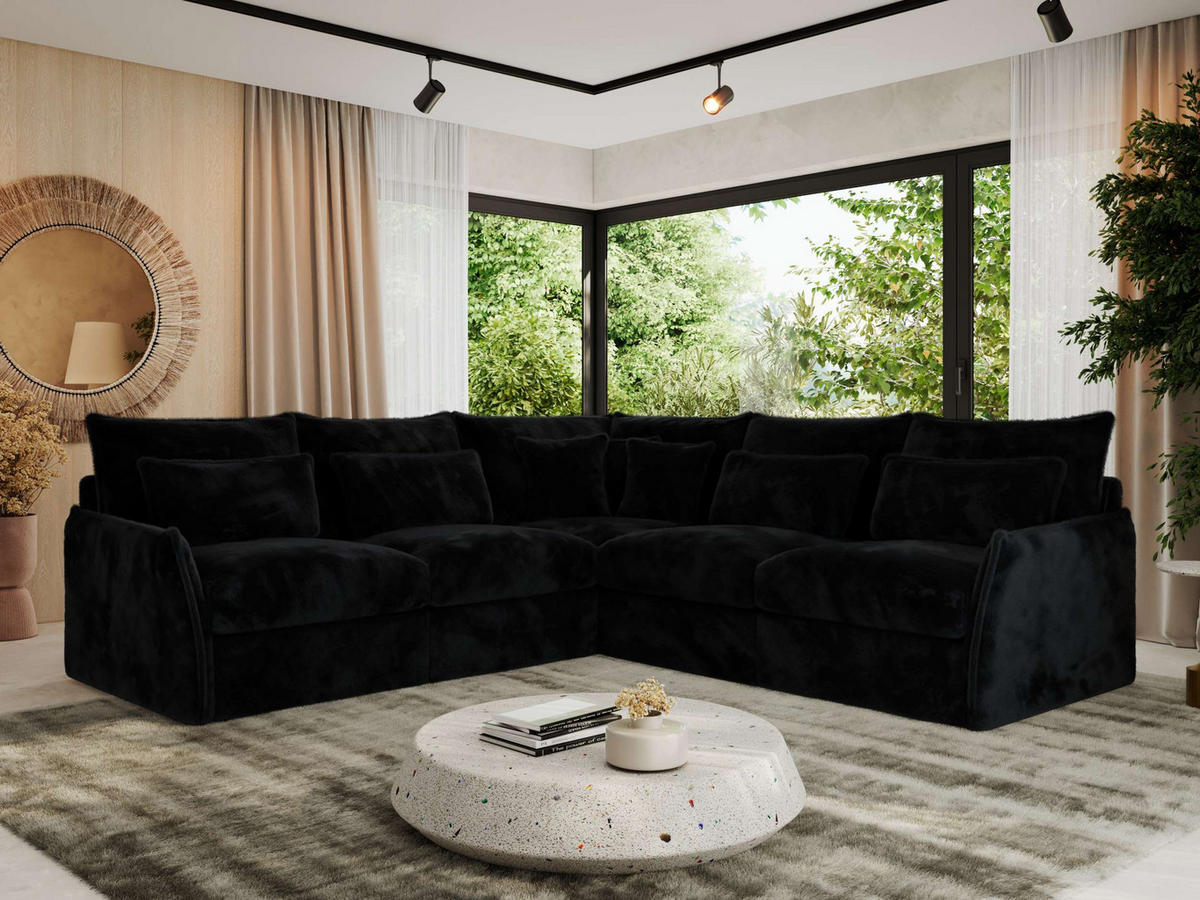 ECKSOFA VERSO L Schwarz Plüsch - Schwarz, Kunststoff/Textil (270/270cm) - MKS