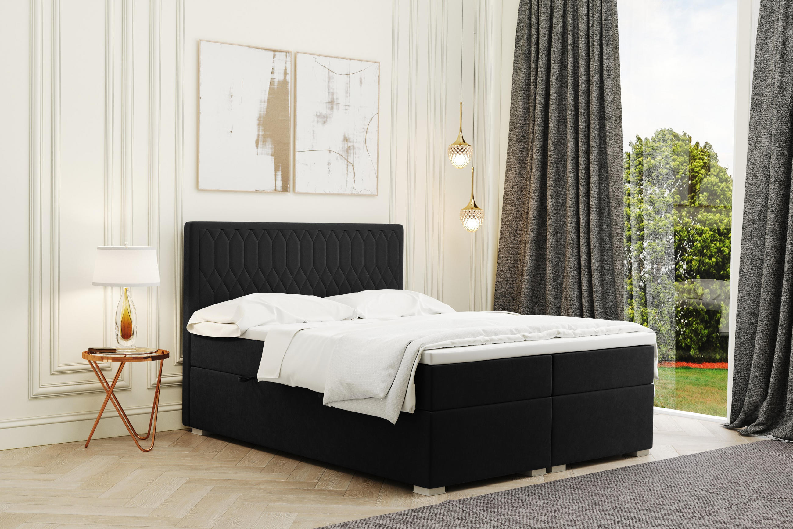 BOXBETT RIMINI Stoff Riviera Schwarz 120x200 cm H3-Bonell - Schwarz, Holz/Kunststoff (120/200cm) - Kaiser Möbel