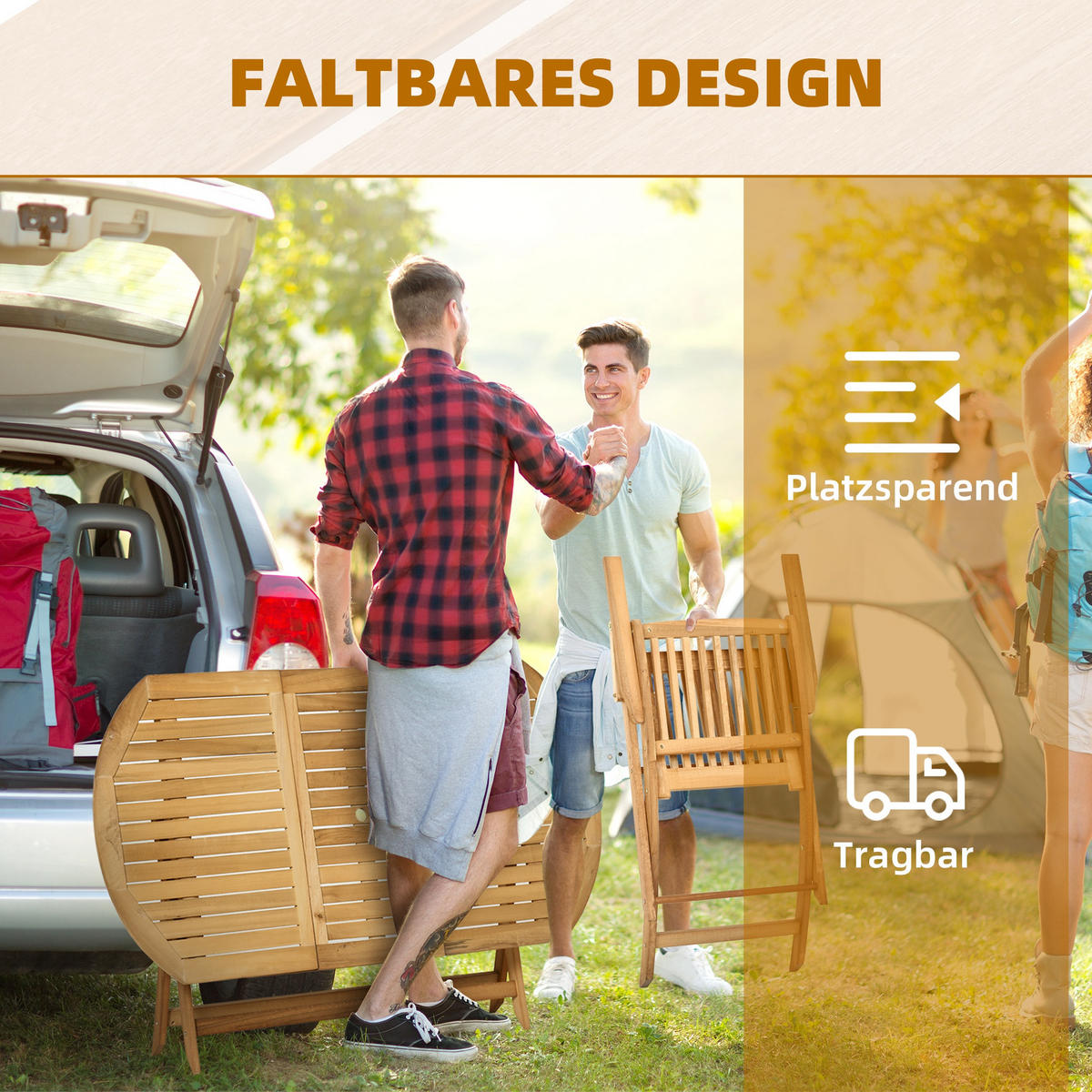 SITZGRUPPE, Gartengarnitur,Teak, Pappel - Naturfarben, Holz - Outsunny