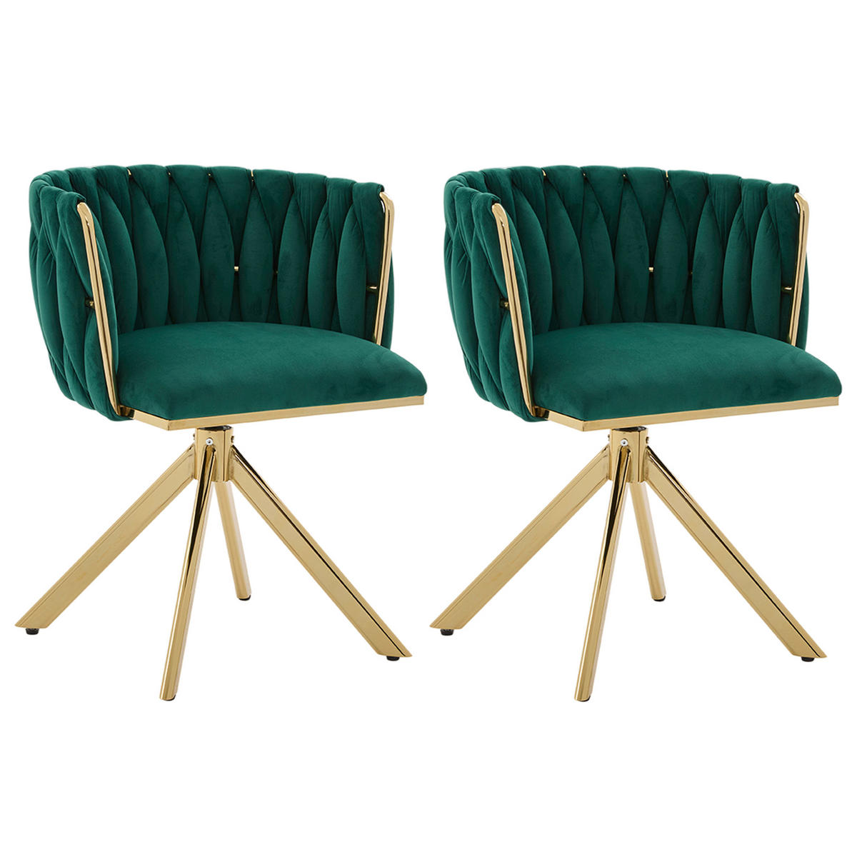 ARMLEHNSTUHL(SET à 2 Stück) mit Metallgestell - ergonomische Rückenlehne und 180° Schwenkfunktion - Smaragdgrün - Dunkelgrün, Textil/Metall (50/70/56cm) - KOMHTOM