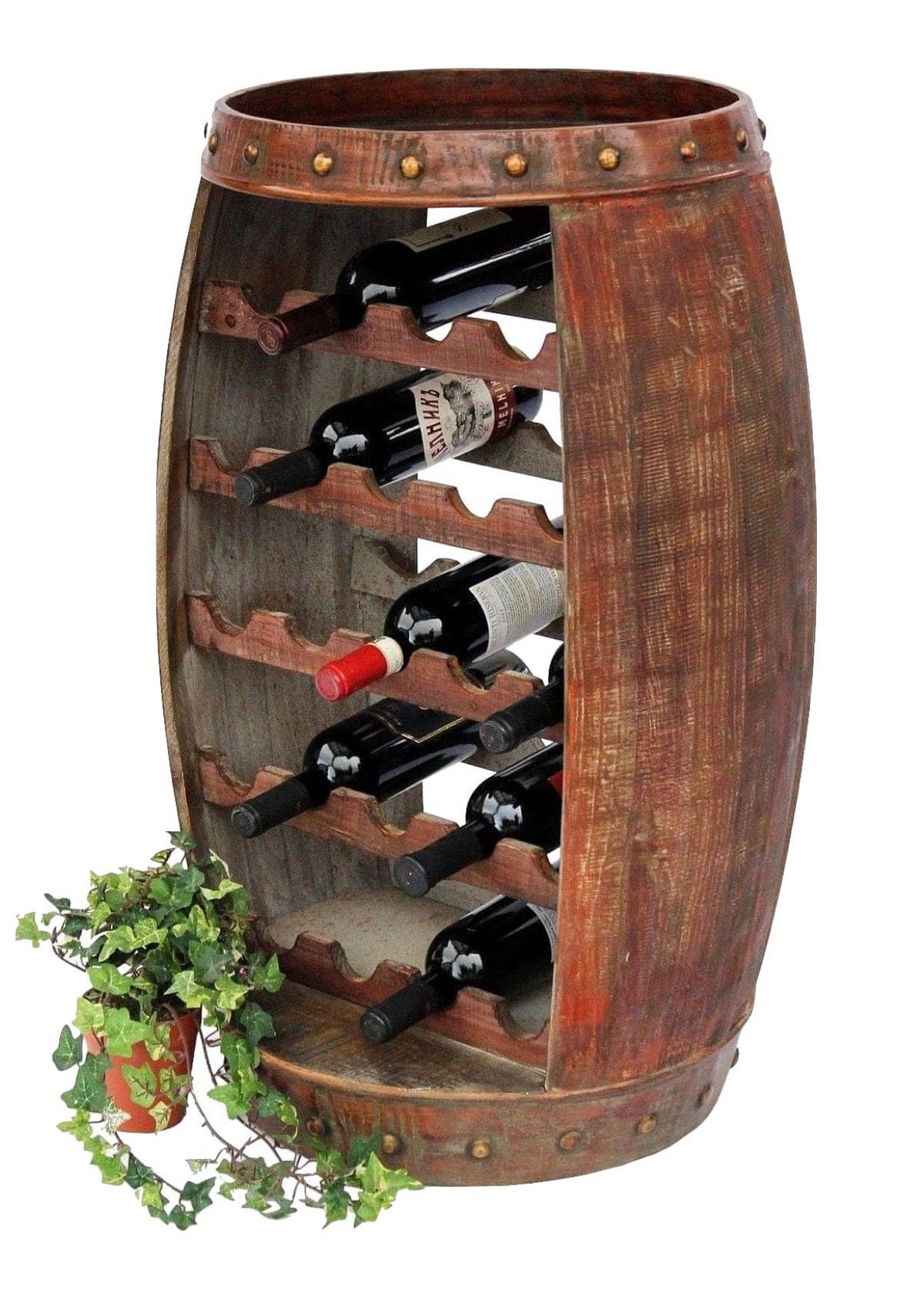 WEINREGAL für 23 Flaschen Holz Weinfass Stehend 80 cm 0370-R - Braun, Holz (50/80/45cm) - DanDiBo