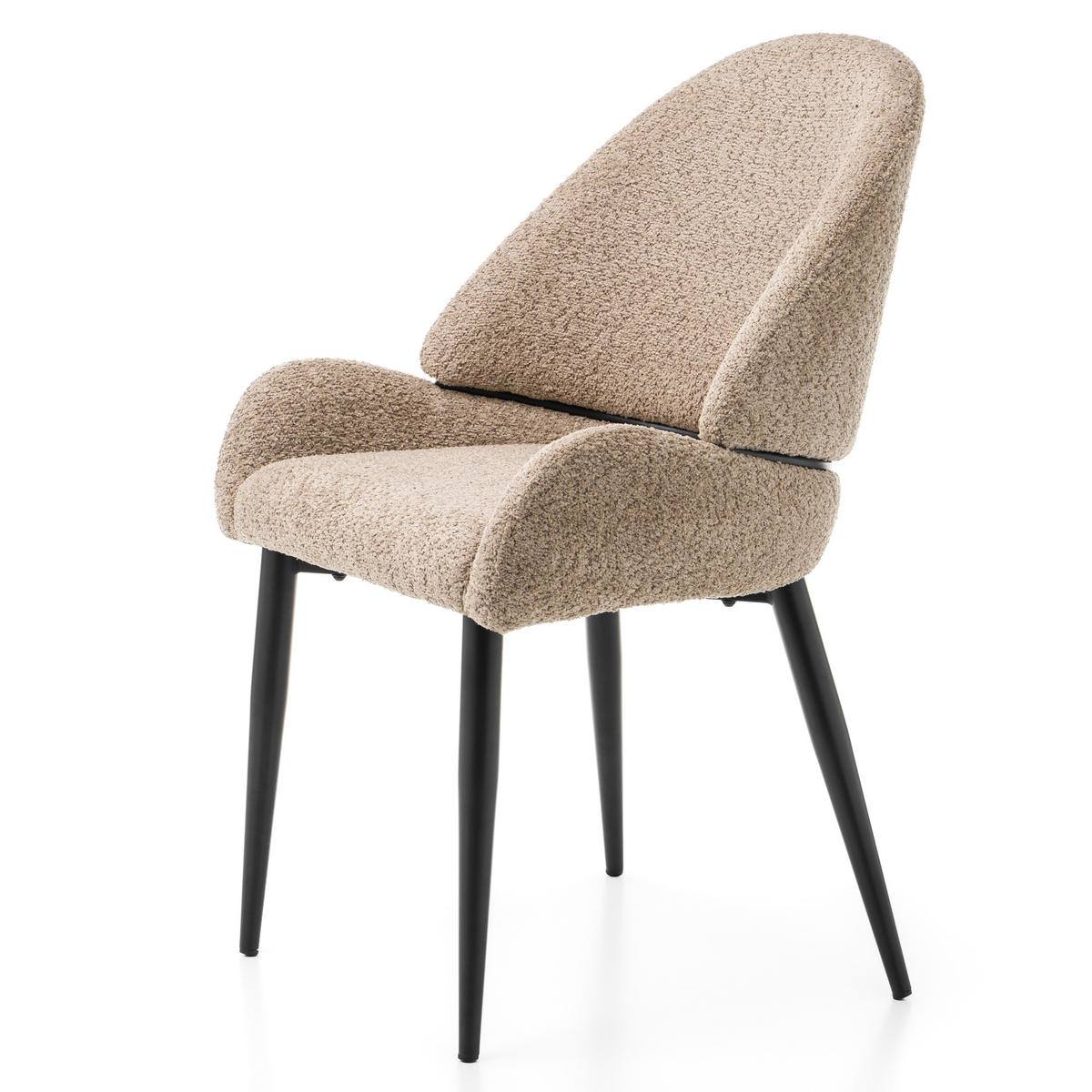 STUHL BERGAMO gepolsterter mit Steppung - dunkelbeige - Boucle - Beige/Schwarz, Textil/Metall (56/91/61cm) - NEW HOME