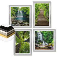 WANDBILDER 4er Set - 50x50 cm & 40x60 cm Silberner Rahmen - Pfad Wald Wasserfall Vegetation - Silberfarben, Kunststoff (50/50cm) - ArtPrintCave
