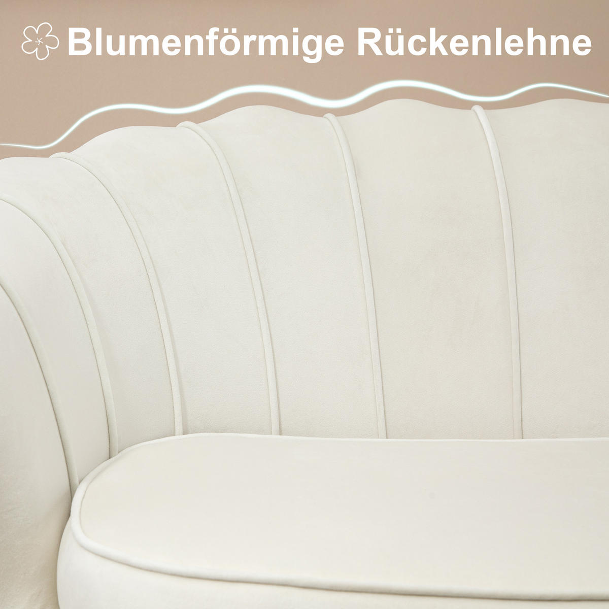 2 Sitzer Sofa, Couch, gepolsterter Polstersofa mit Armlehne, Samtopik Creme - Goldfarben/Creme, Textil/Metall (77/77/130cm) - HOMCOM