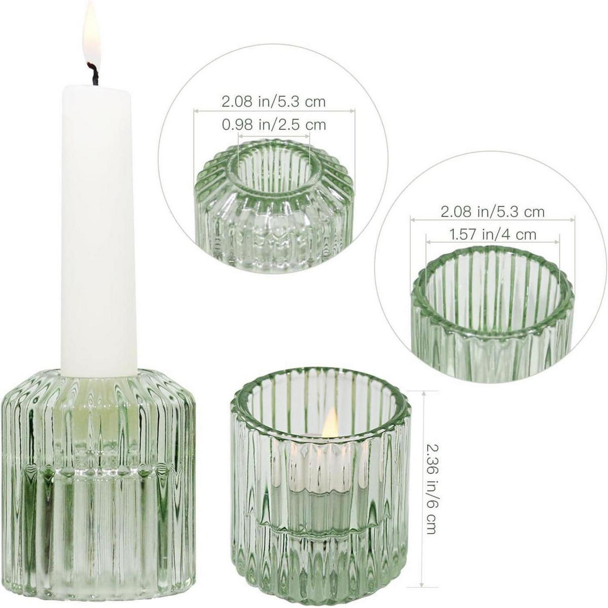 KERZENSTÄNDER 3er Set Glas Grün - Grün, Glas (5.3/6/5.3cm)