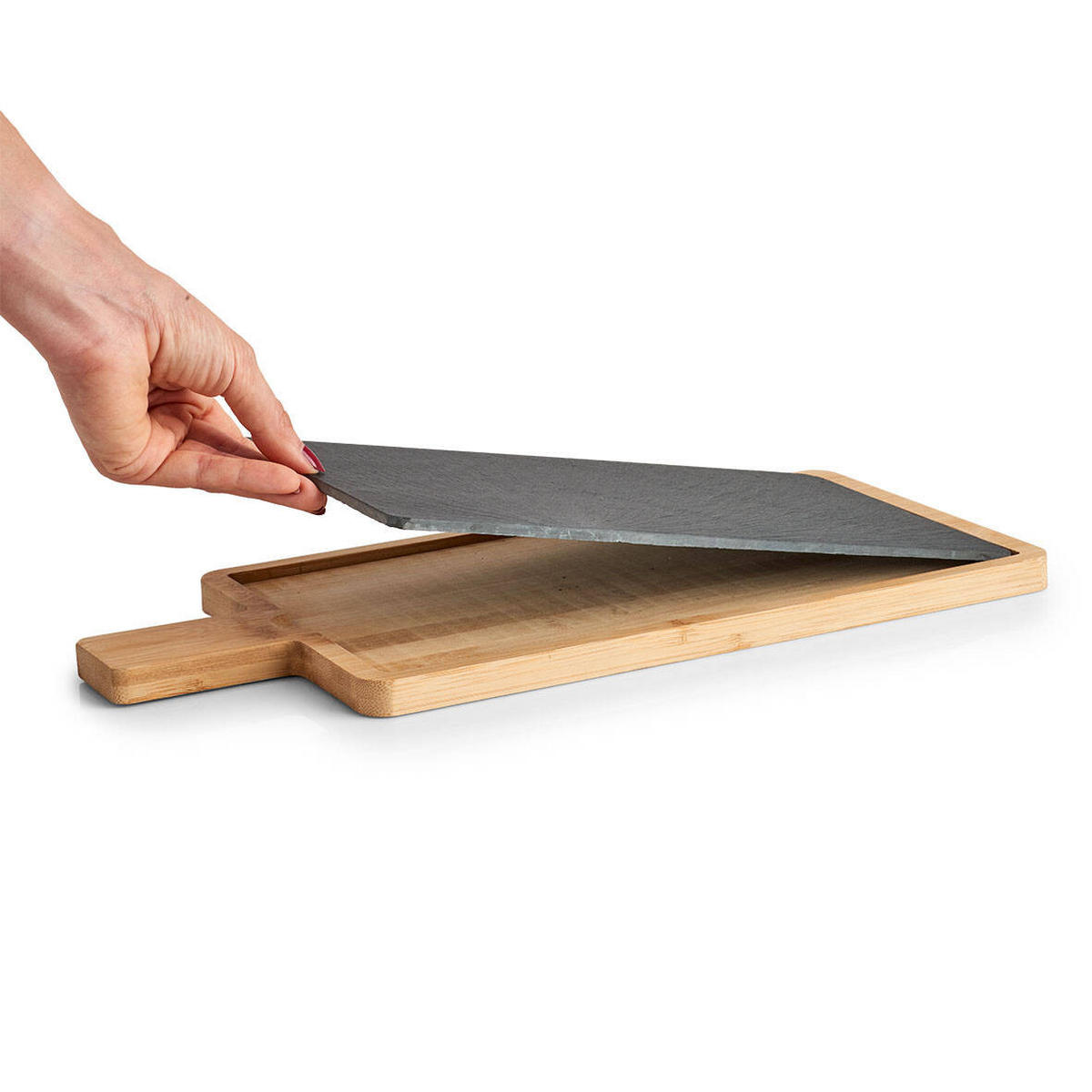 SERVIERBRETT Bambusgriff 40/19 cm - Anthrazit, Stein (19/1.5/40cm) - ZELLER
