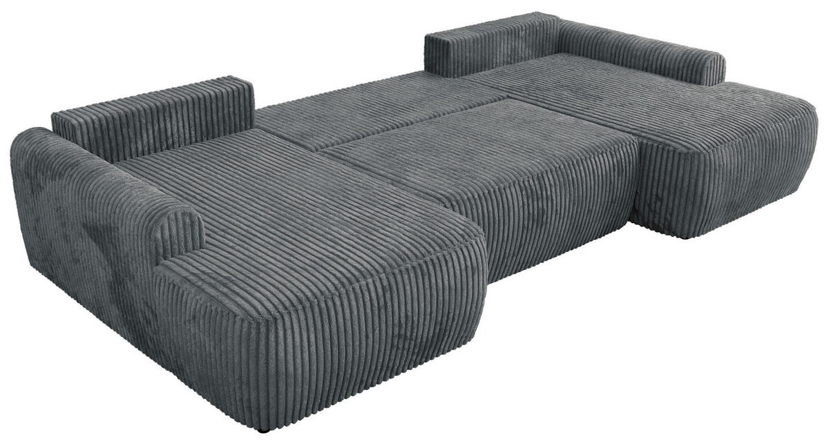 WOHNLANDSCHAFT CUBO U Dunkelgrau Cord - Dunkelgrau/Schwarz, Kunststoff/Textil (370/100/187cm) - MKS