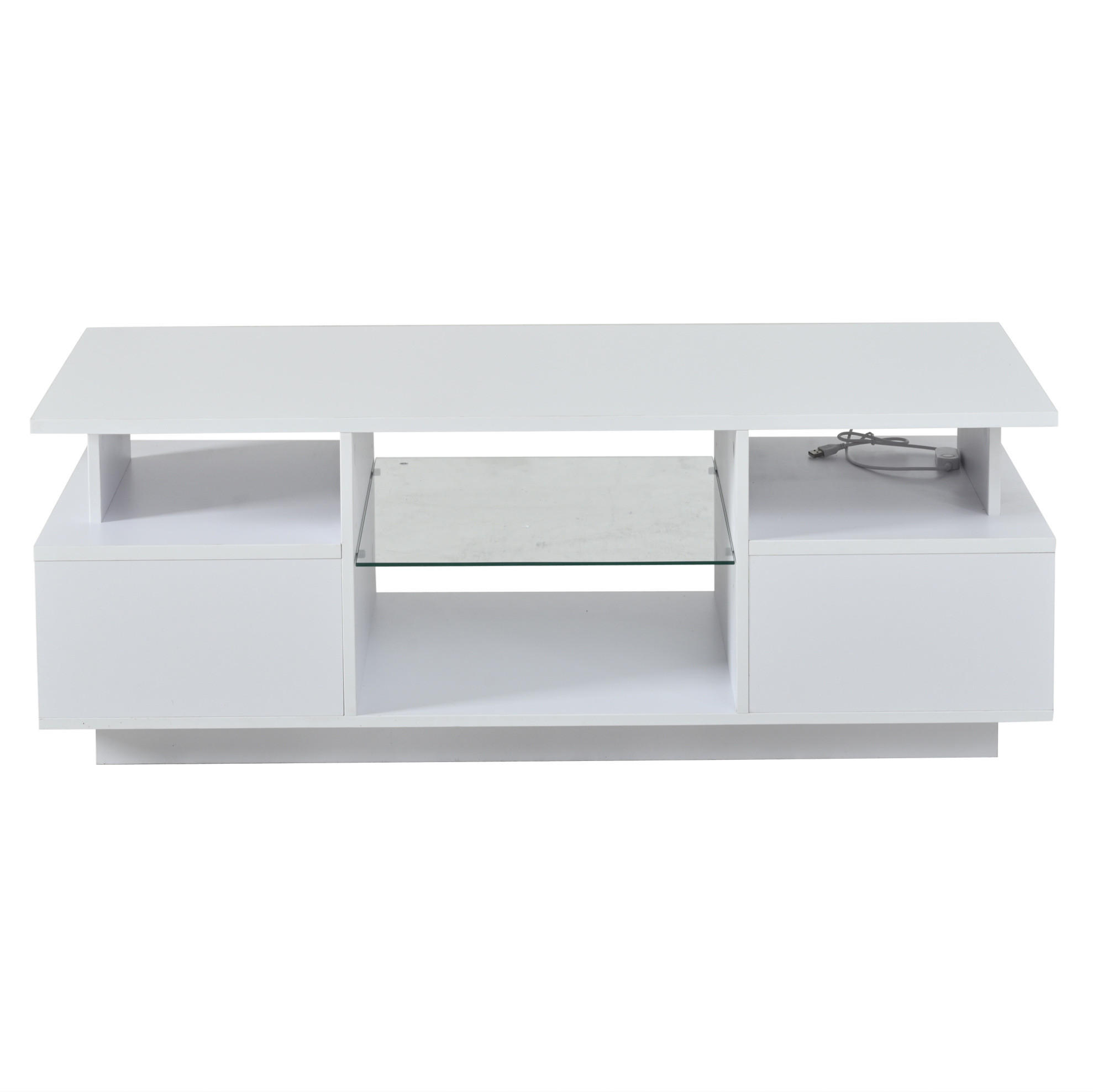 KONFERENČNÍ stolek z dřevotřísky, 100/50/36 cm bílý, s LED osvětlením a 2 zásuvkami - bílá, kompozitní dřevo (100/50/36cm) - BEAOK