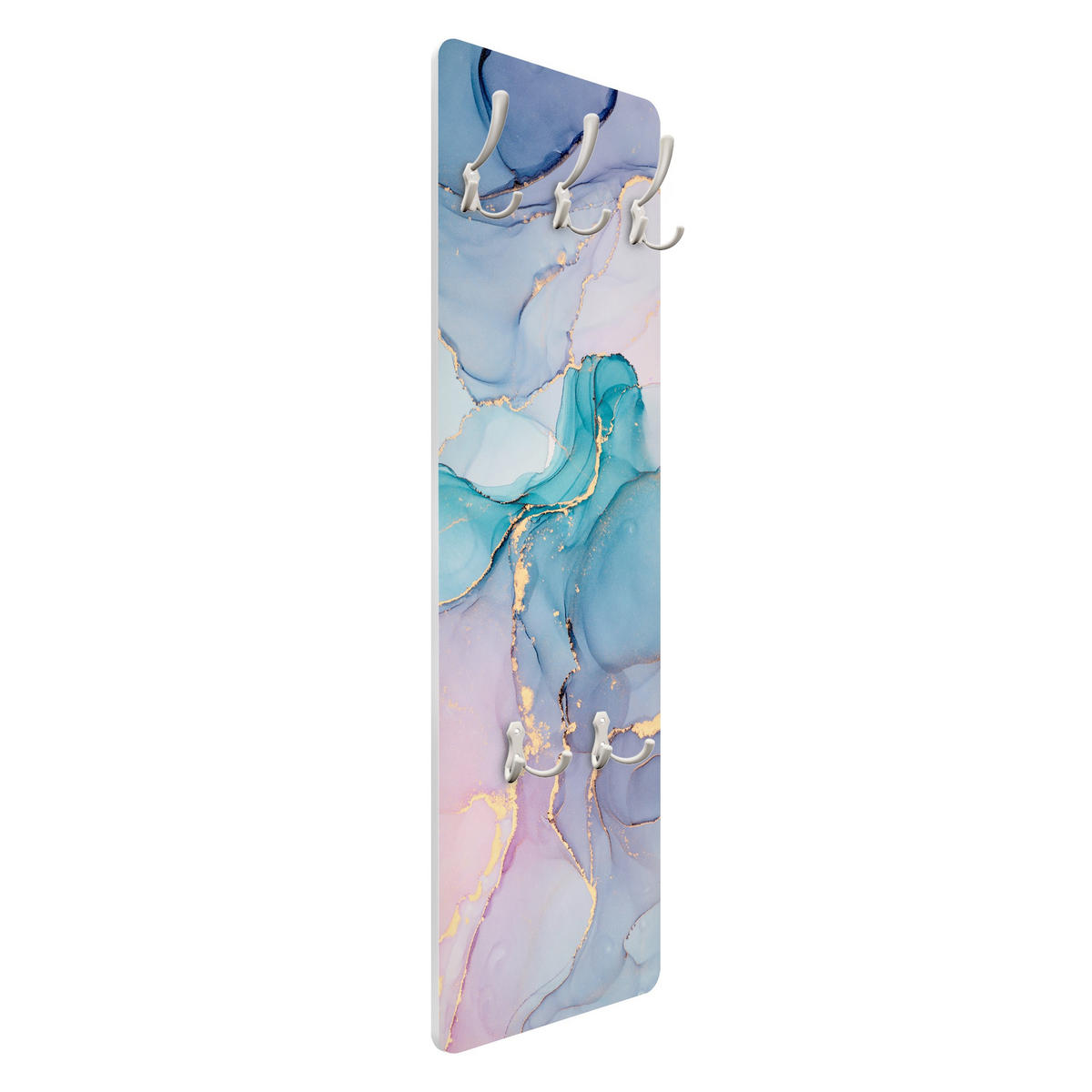 WANDGARDEROBE - Aquarell Pastell Türkis mit Gold 34/105 cm - Pastellblau, Holzwerkstoff (34/105/1.6cm) - Bilderwelten