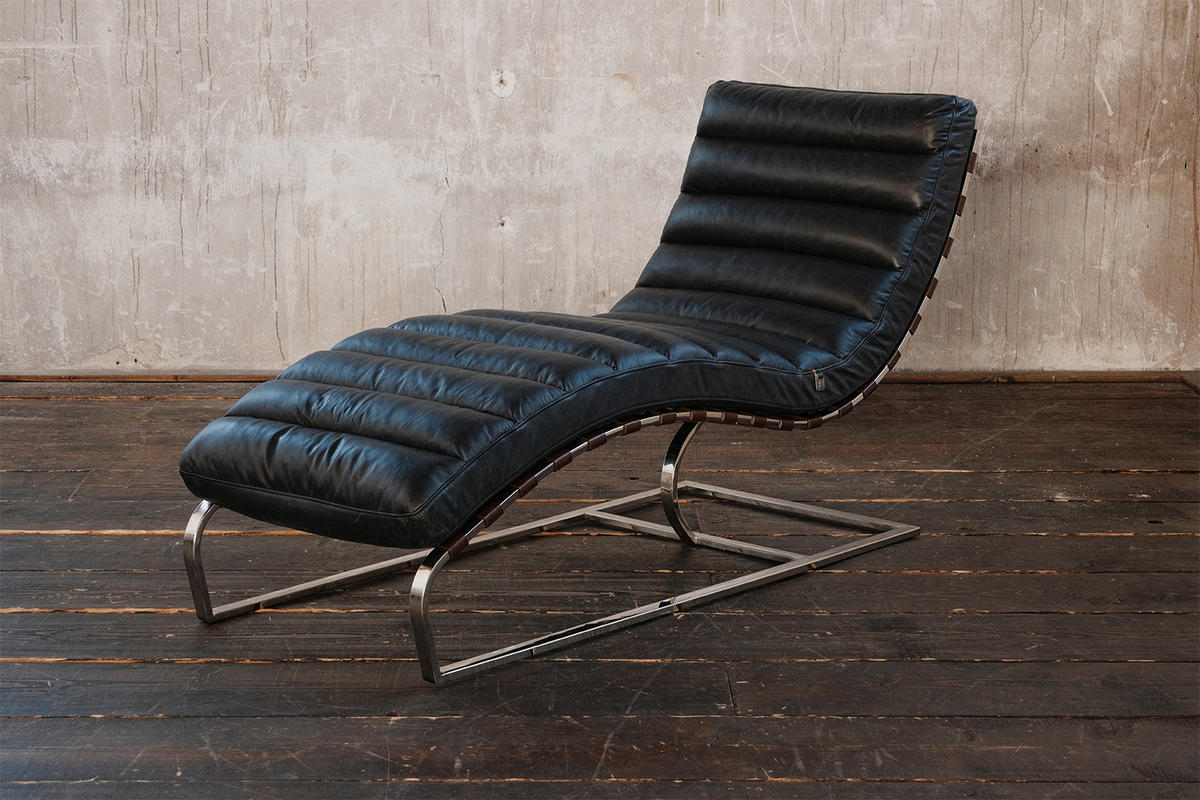 RELAXLIEGE SIRY Schwarz Leder - Silberfarben/Schwarz, Leder/Metall (61/88/150cm) - KAWOLA