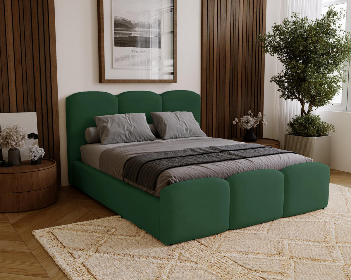 POLSTERBETT 200x200 cm Capri mit Bettkasten, Samt, Grün - Grün, Holz/Textil (200/200cm) - Emporius