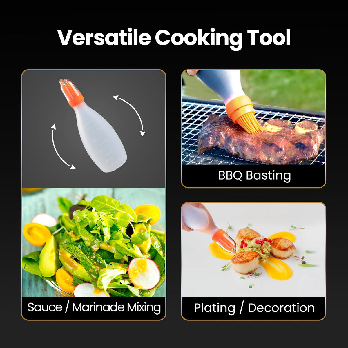 SILIKONPINSEL mit Spender 2 in 1 Grill & Backpinsel für sauberes, schnelles Bestreichen BPA frei, hitzebeständig, Geschenkbox - Orange, Kunststoff (8.13cm) - Gourmet Easy