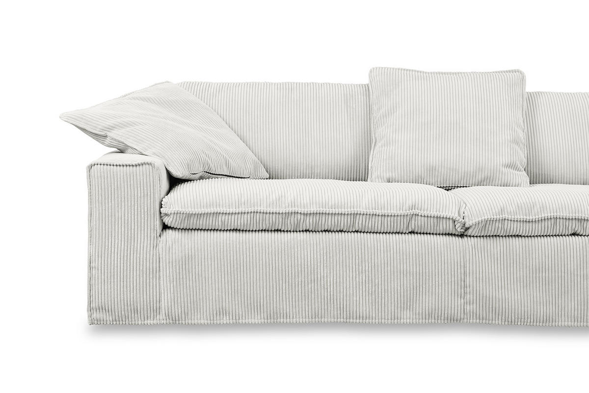SOFA XL NETTA Hellgrau Cord - Hellgrau/Braun, Birkenholz/Textil (258/90/116cm) - KAWOLA