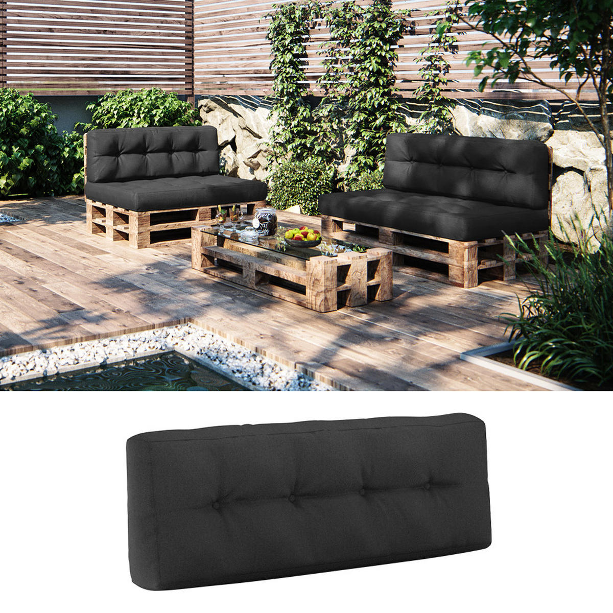PALETTENKISSEN Anthrazit 120 x 40 cm für Rücken - Anthrazit, Textil (120/40/20cm) - Vicco