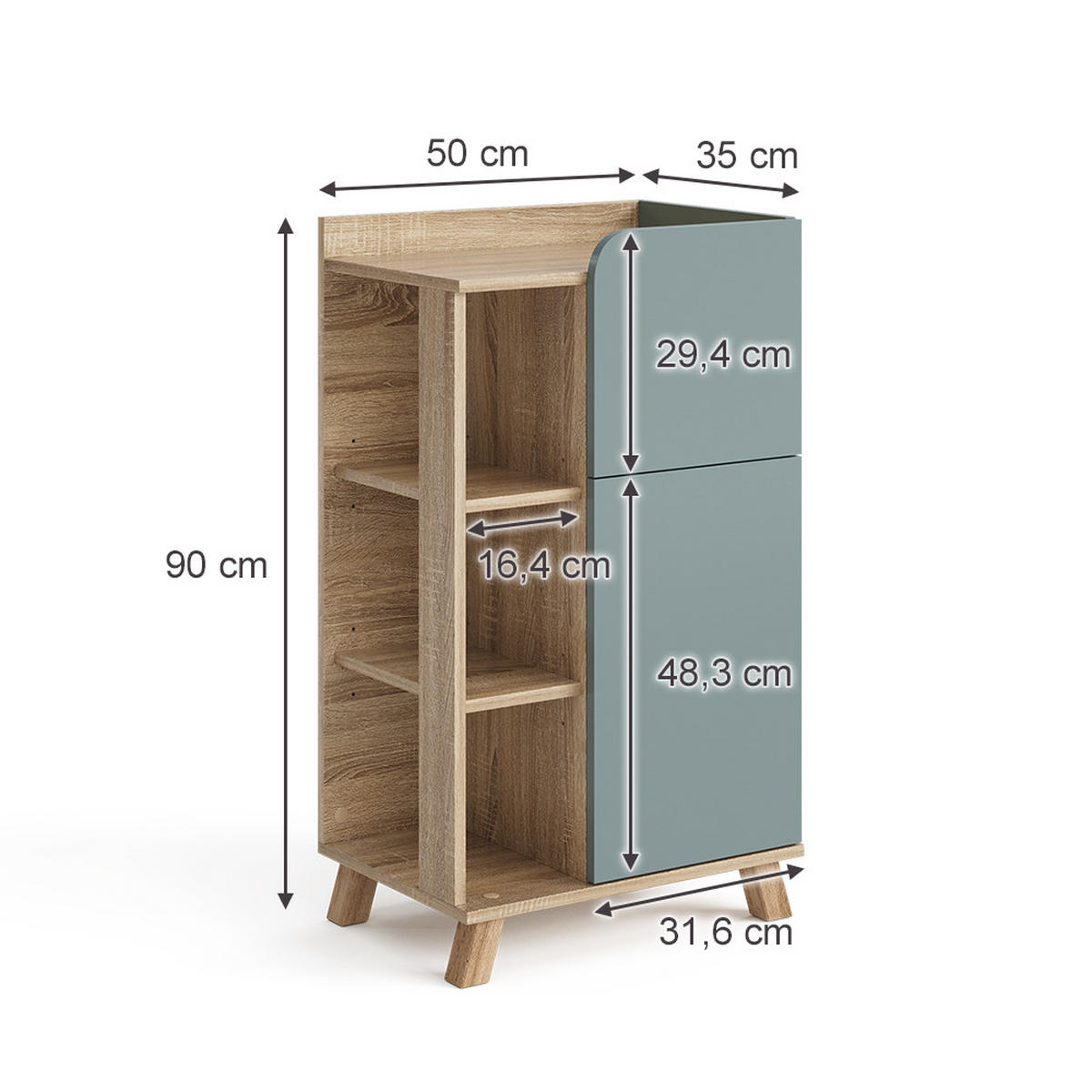 UNTERSCHRANK Karen Blau-Grau 50 x 90 cm mit Tür und Schublade - Dunkelblau/Sonoma Eiche, Holzwerkstoff (50/90/35cm) - Vicco