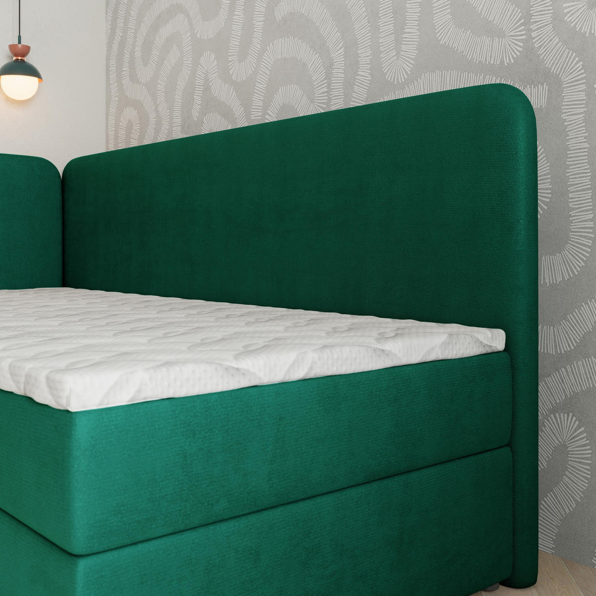 BOXBETT GINA 90x200 cm mit Matratze und Topper, H2+H3 - Grün - Grün, Holz (90/200cm) - MASSENO