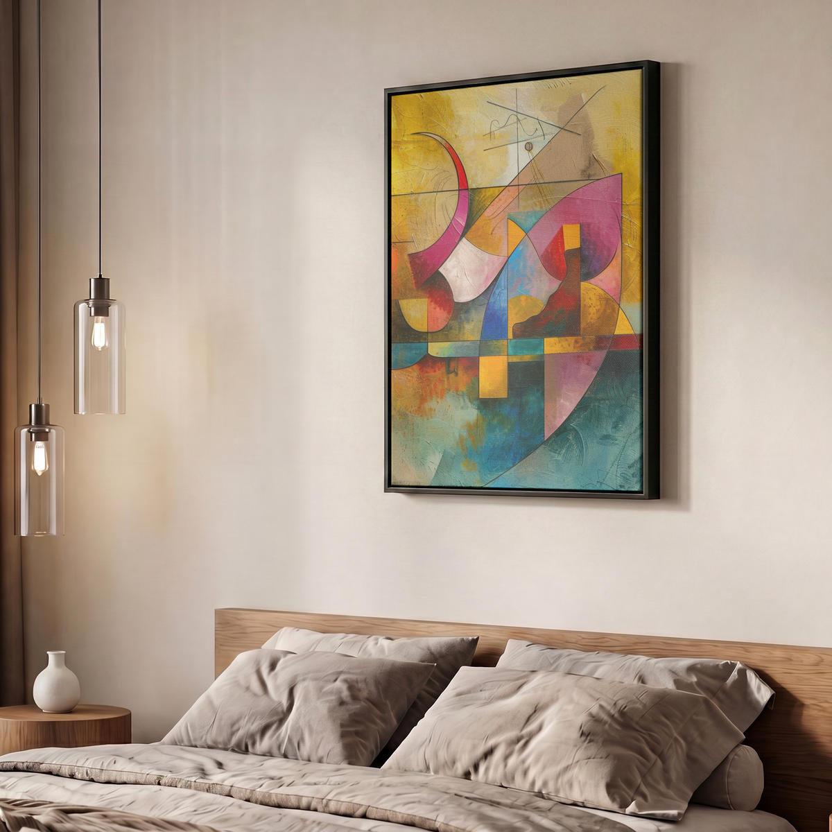 LEINWAND Bilder mit Rahmen - Kunst - Abstrakt - Modern - 50x70 - Gelb, Textil (50/70cm) - MuchoWow