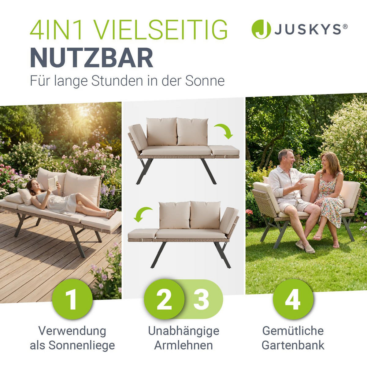 GARTENBANK Calvia klappbar creme/sand - Creme, Kunststoff/Metall - Juskys