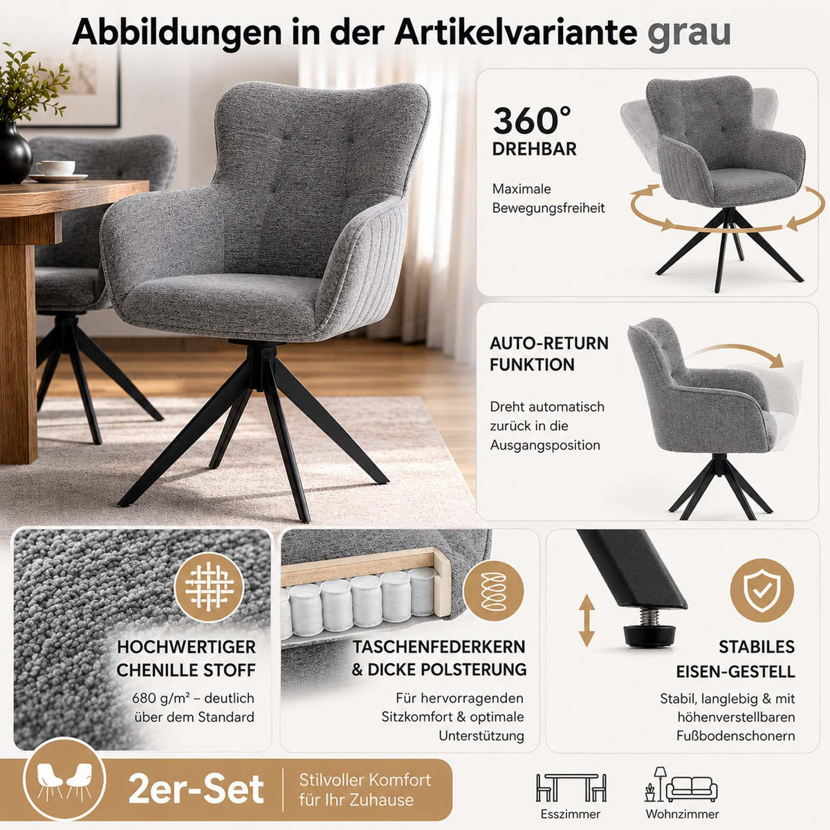 ESSZIMMERSTUHL Senfgelb 2er-Set - Gelb, Textil (63/93/70cm) - MCW