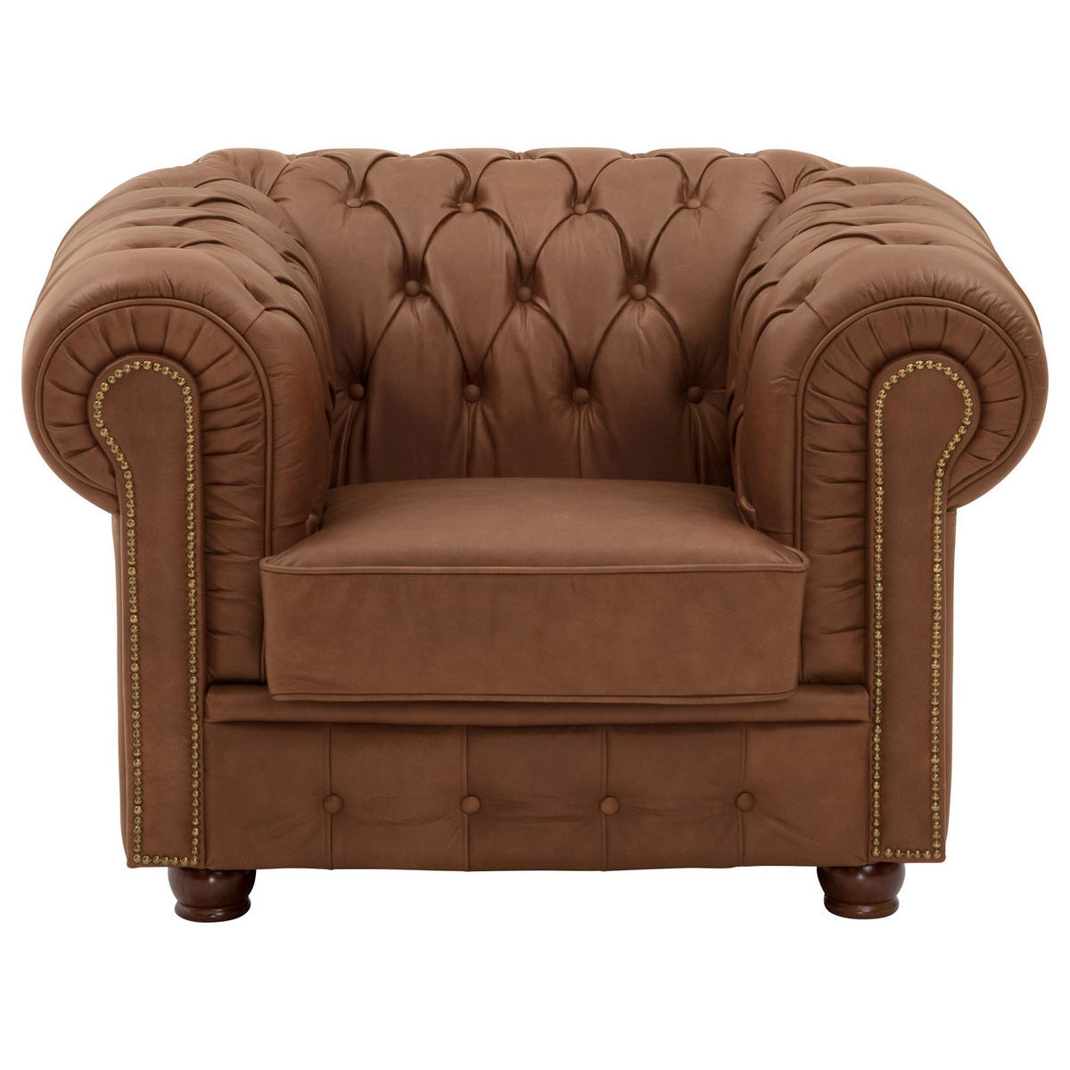 CHESTERFIELD-SESSEL Kath Echtleder (Antikoptik) cognac - Cognac, Leder (110/74/98cm) - 58aufmkessel