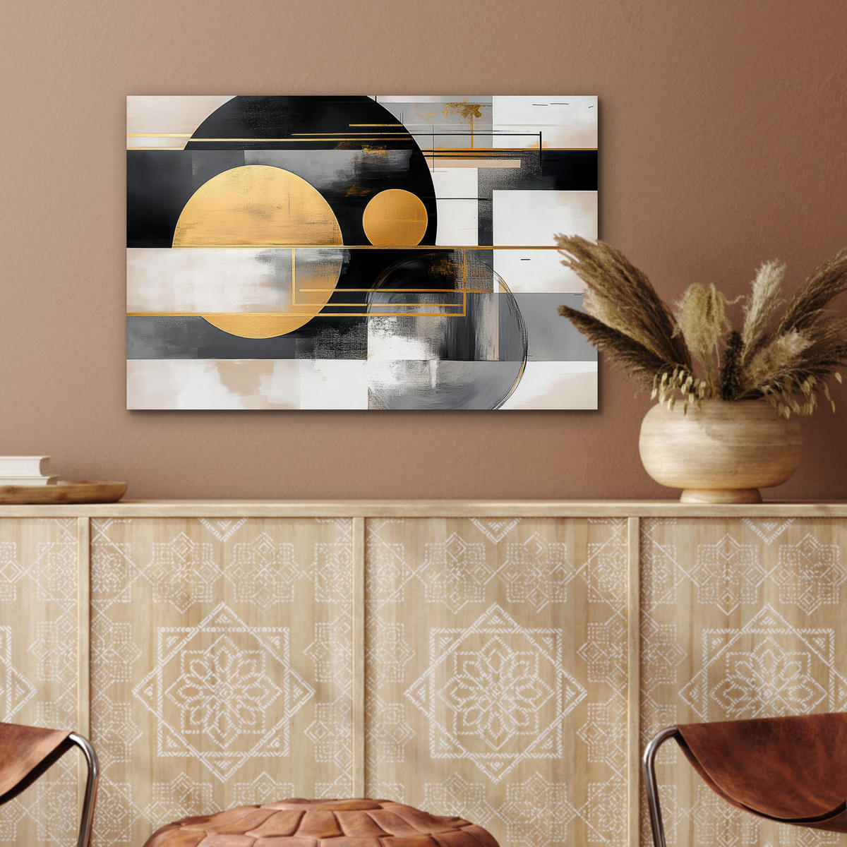 METALLBILD Abstrakt - Gold - Silber - Formen - Ästhetisch - Modern 60x40 cm - Goldfarben, Metall (60/40cm) - MuchoWow