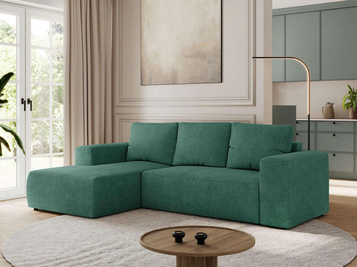 ECKSOFA TRENTINO L Grün Stukture - Links - Schwarz/Grün, Textil (266/164cm) - MKS