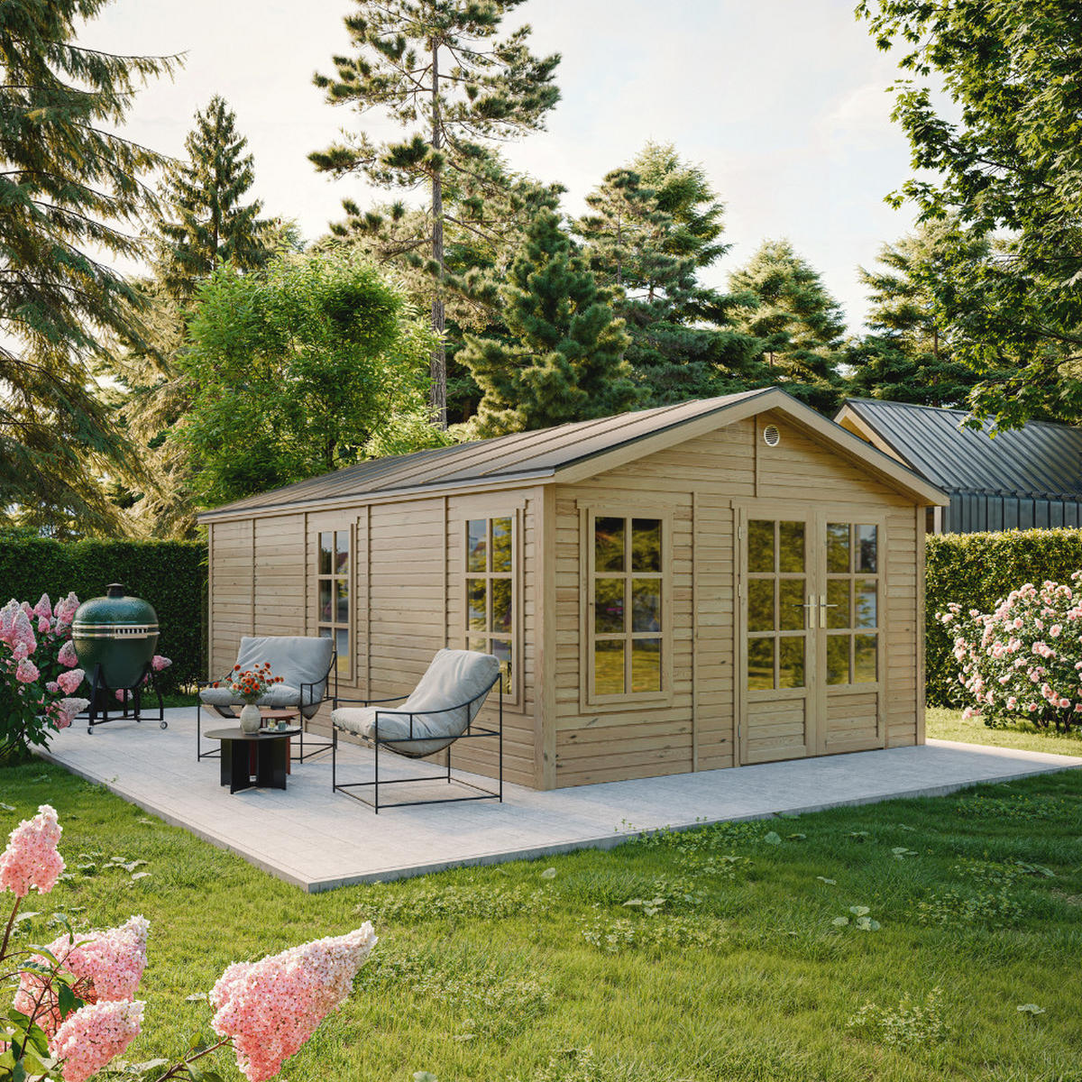 GARTENHAUS HOLZ M737A 370 x 600 cm - Naturfarben, Holz (382/267/630cm) - Timbela