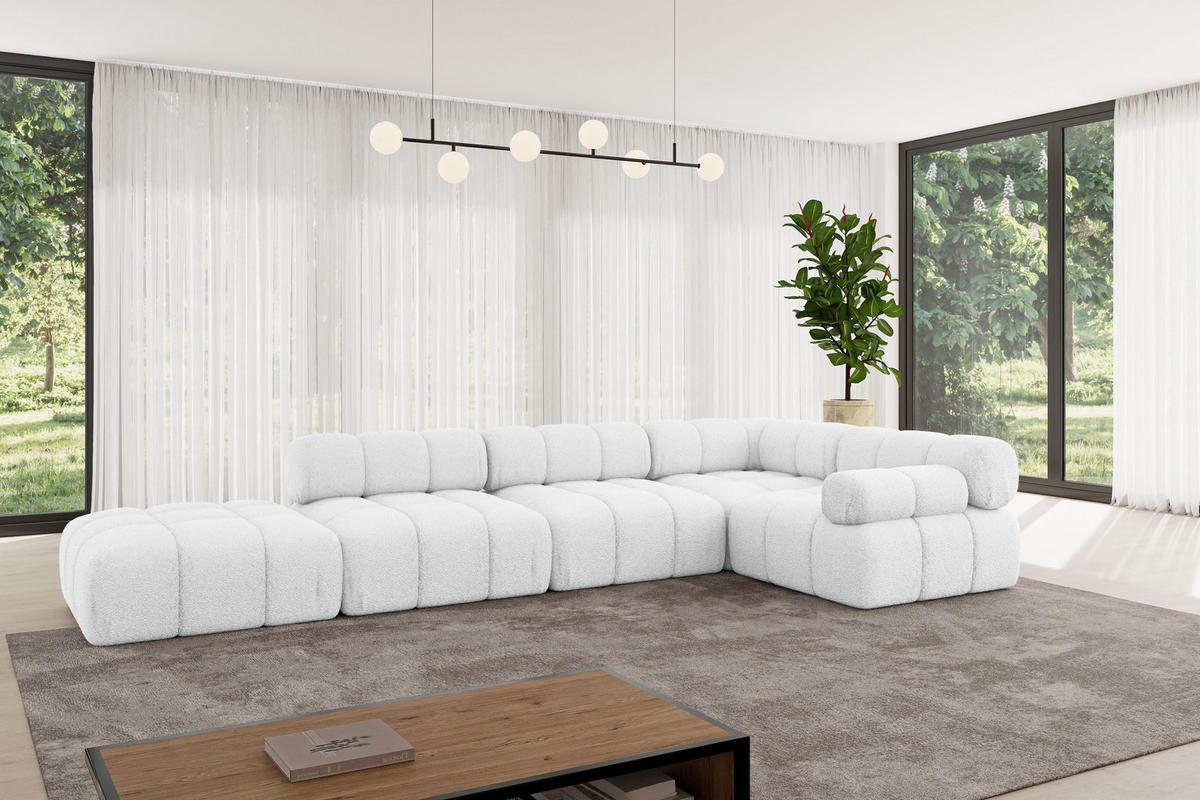 ECKSOFA modulares Sofa Felto-L2 - 380x190x70 cm Weiß Bouclé - Weiß, Holzwerkstoff/Textil (380/190cm) - ALTDECOR
