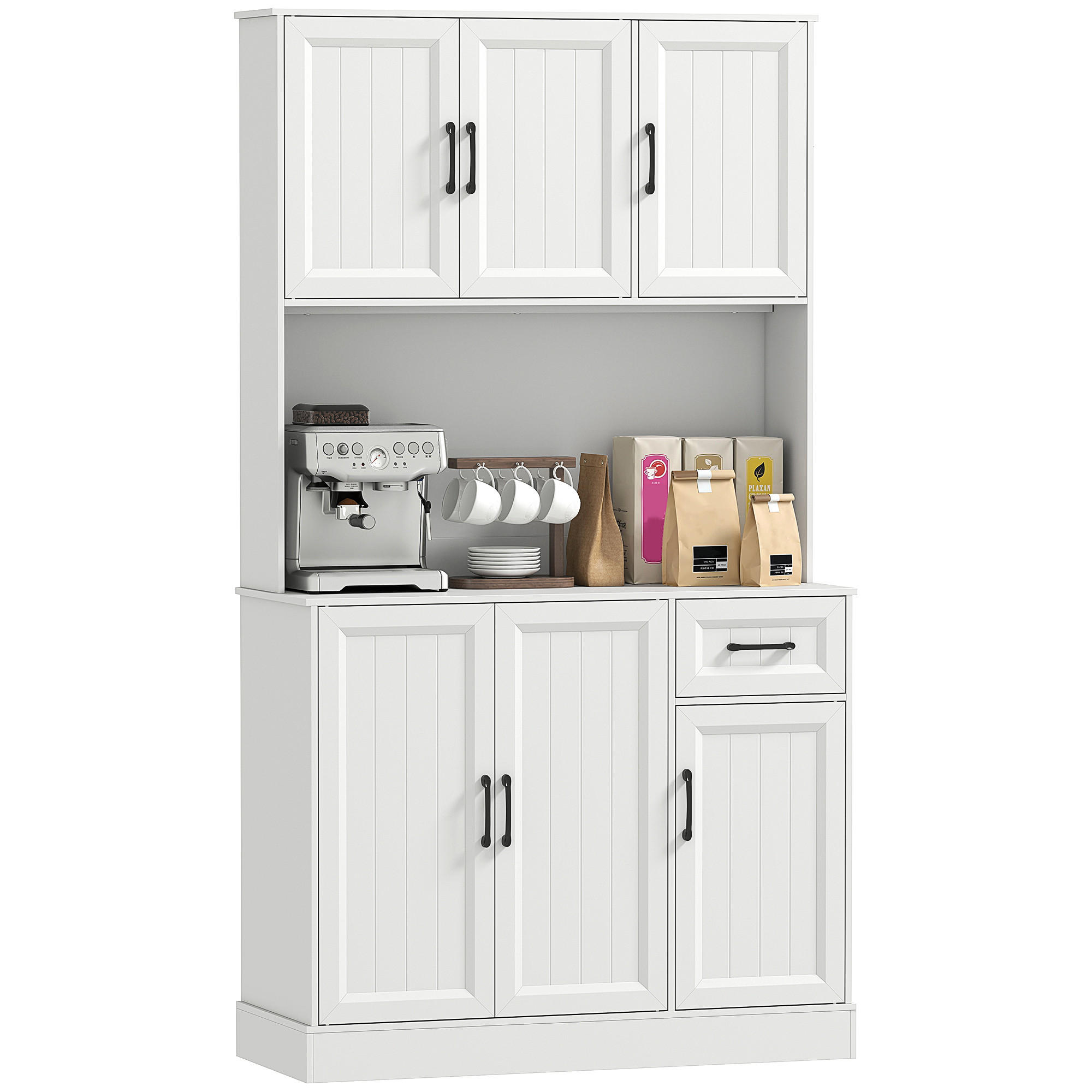 BUFFET DE-08694 180 cm mit Arbeitsfläche & Kabelloch Weiß - Weiß, Holzwerkstoff (39.5/180.5/100cm) - ComfortXL