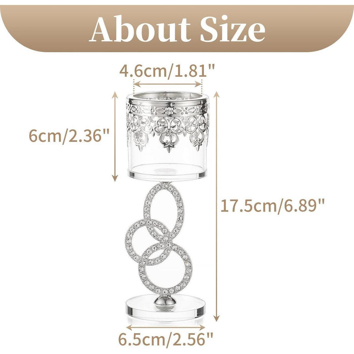 KERZENSTÄNDER 2-teiliges Set Kristall Glas Silber 17,5 cm - Silberfarben, Metall (6.5/17.5/6.5cm)