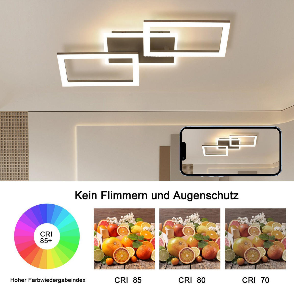 LED-DECKENLEUCHTE Barbara 55/35/4 cm - Schwarz, Metall (55/35/4cm) - Nettlife