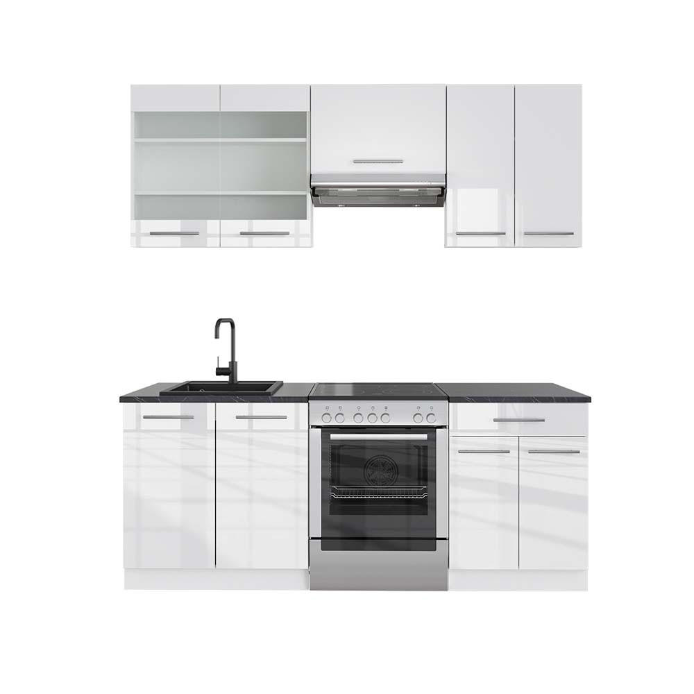 KÜCHENZEILE Fame-Line Weiß Hochglanz/Weiß 200 cm, AP Anthrazit - Weiß Hochglanz/Weiß, Holzwerkstoff (200/81.6/60cm) - Vicco