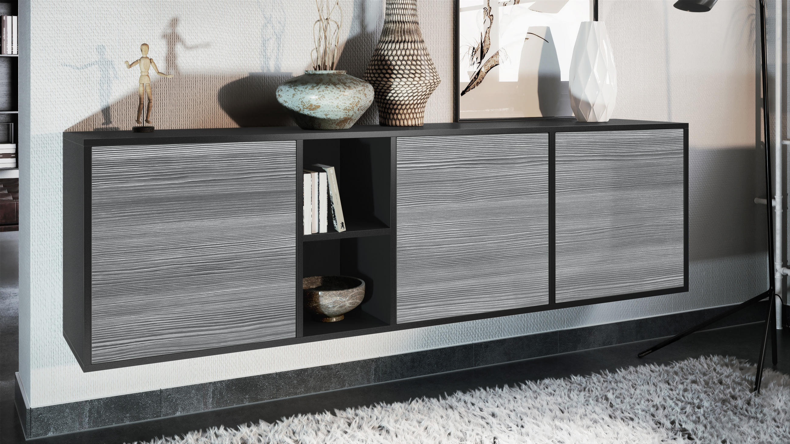 SIDEBOARD Cuba Türen in Avola-Anthrazit - Anthrazit, Holzwerkstoff (182/53/35cm) - Vladon