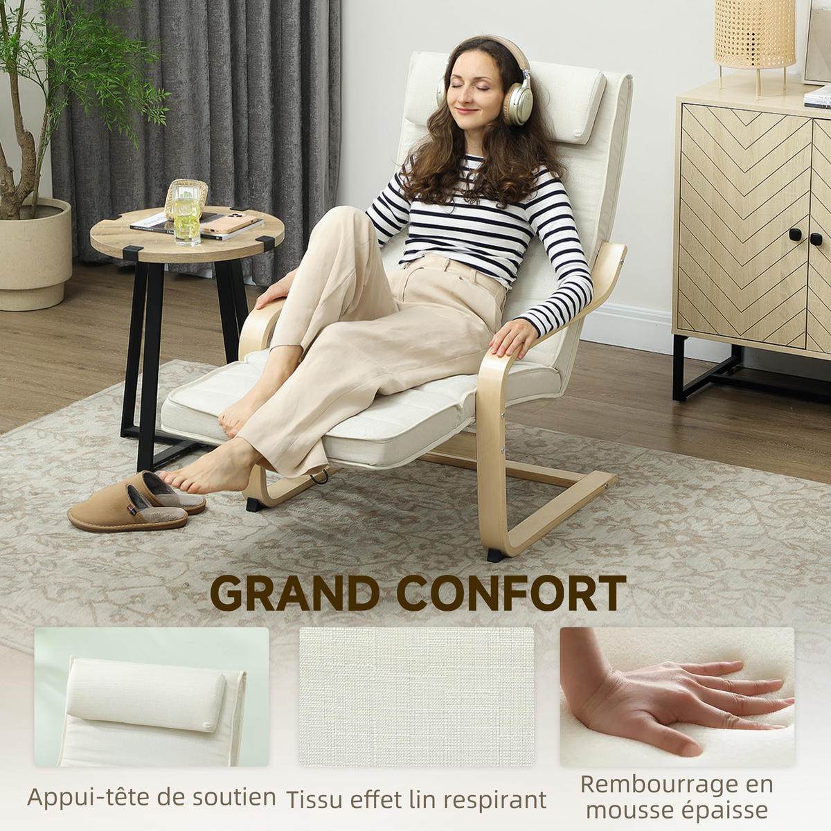 RELAXSESSEL DE-13284 Massagefunktion & beheizbare Lordosenstütze Creme - Weiß, Holz (67/101/95cm) - ComfortXL