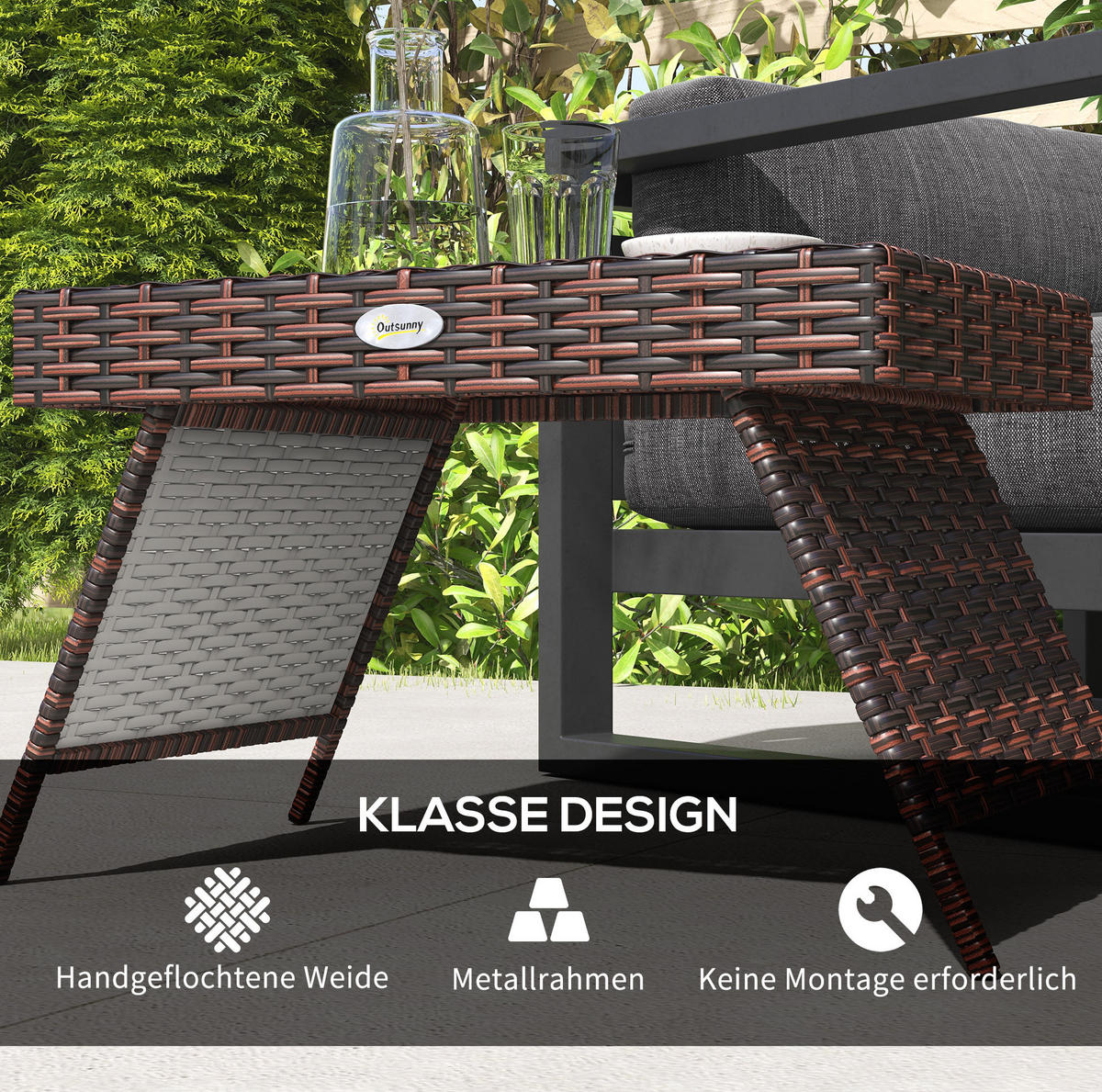 BEISTELLTISCH 60/41/41 cm braun aus Rattan klappbar - Braun, Kunststoff (60/41/41cm) - OKWISH