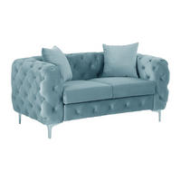 CHESTERFIELD-SOFA 2-Sitzer - Samt - Pastellblau - EDWINA - Hellblau, Textil (162/76/91cm) - Vente-Unique