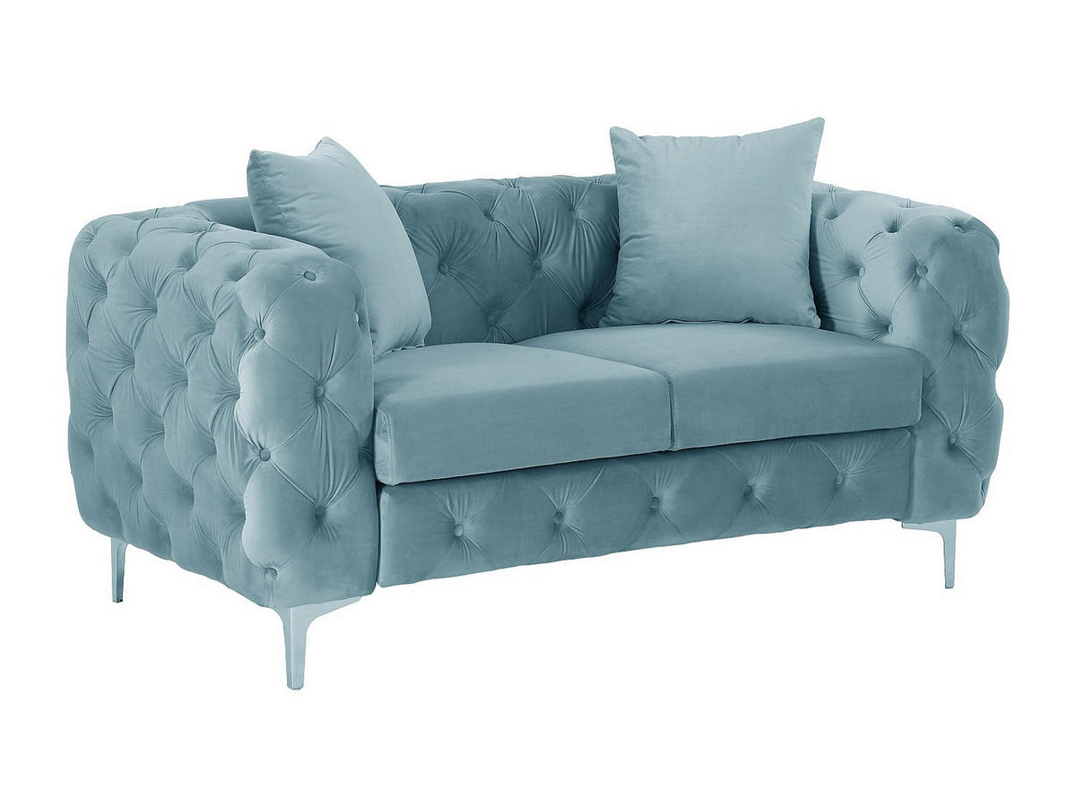 CHESTERFIELD-SOFA 3-Sitzer, 2-Sitzer & Chesterfield-Hocker - Samt - Pastellblau - EDWINA - Hellblau, Textil (91/76/220cm) - Vente-Unique