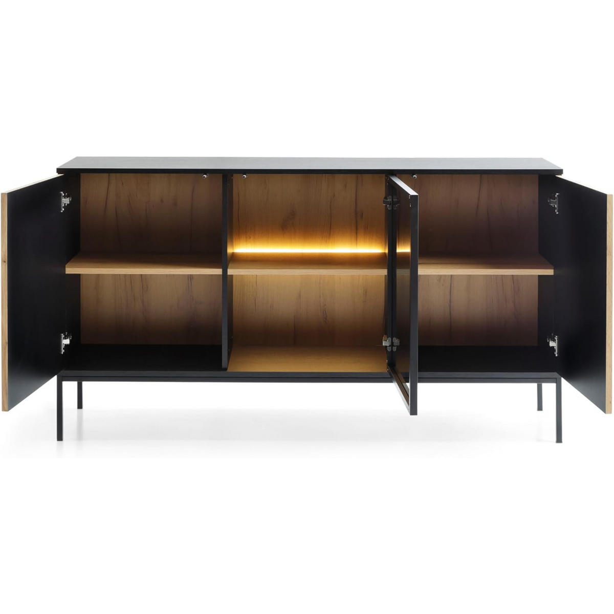 SIDEBOARD Laval K154 – Wotan-Eiche, Schwarz, mit Lamellen - Eichefarben/Eiche Wotan, Glas/Holzwerkstoff (154/83/39cm) - Komodee