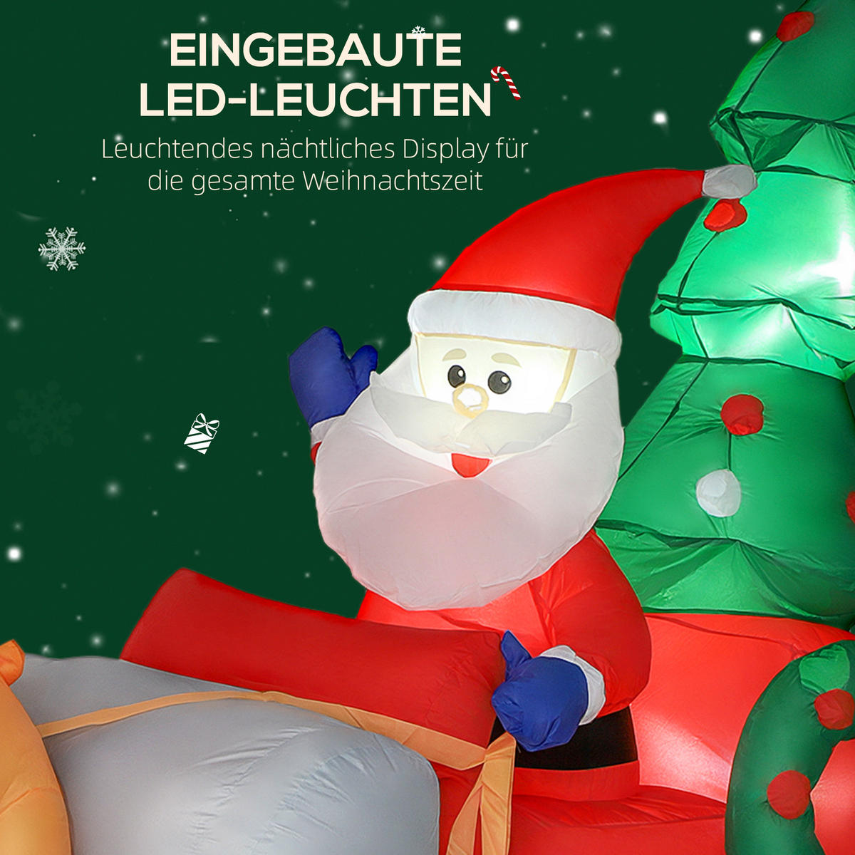 AUFBLASBARER Weihnachtsmann mit Rentieren und Schlitten Multicolor 216.0/90.0/150.0cm - Multicolor, Textil (90/150/216cm)