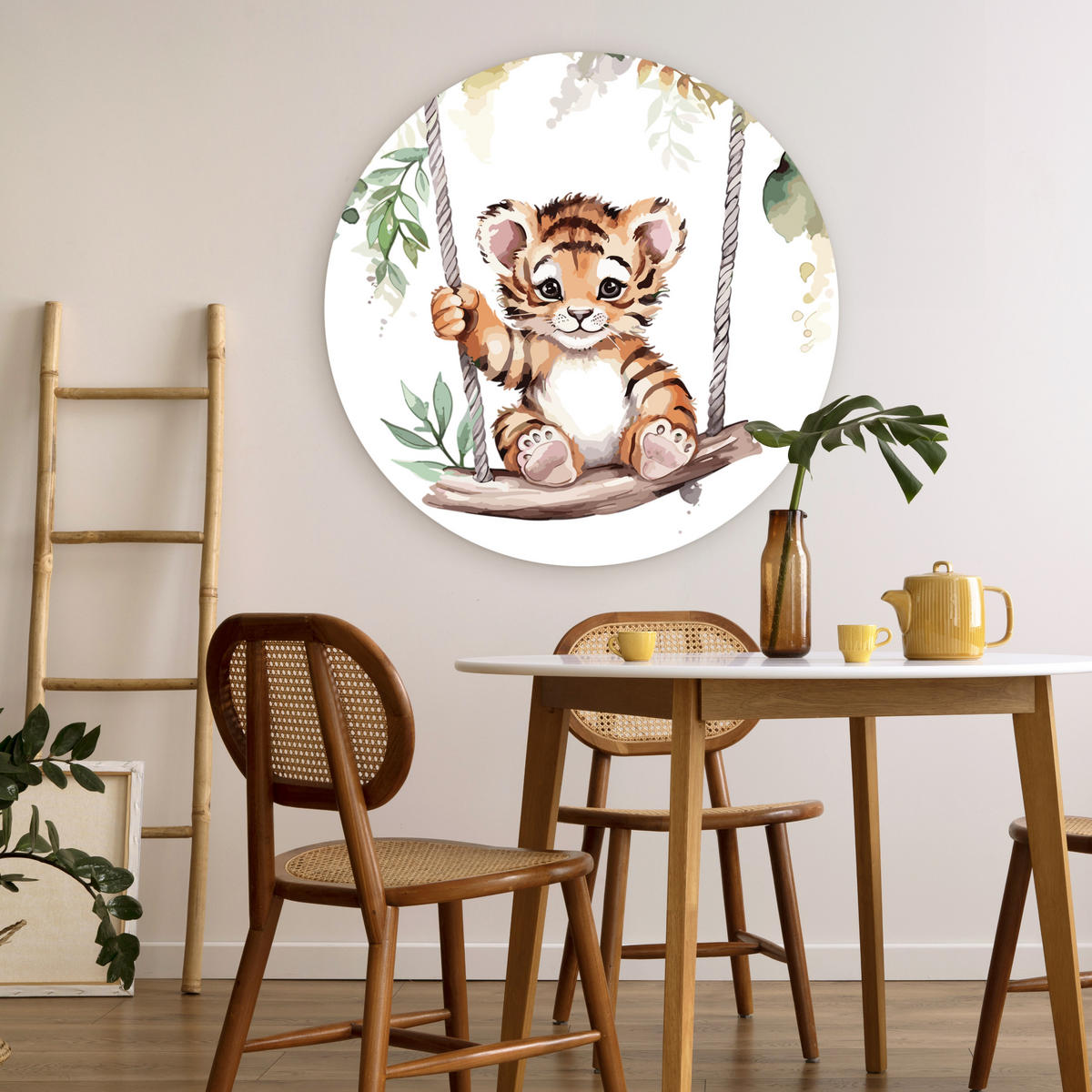 WANDBILD Tiger - Tier - Kinder - Dschungel 90x90 cm - Dunkelorange, Kunststoff (90/90cm) - MuchoWow