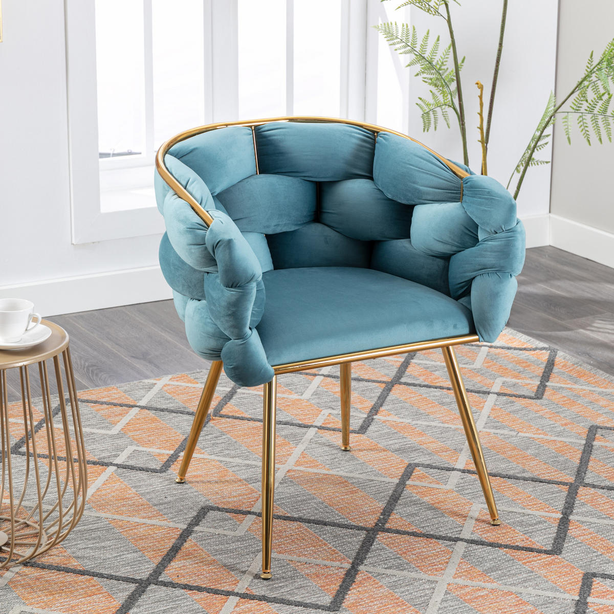 SESSEL Samt Blau mit Metallgestell für Schlafzimmer, Wohnzimmer, Esszimmer - Blau, Textil/Metall (73/75/56cm) - WISHDOR