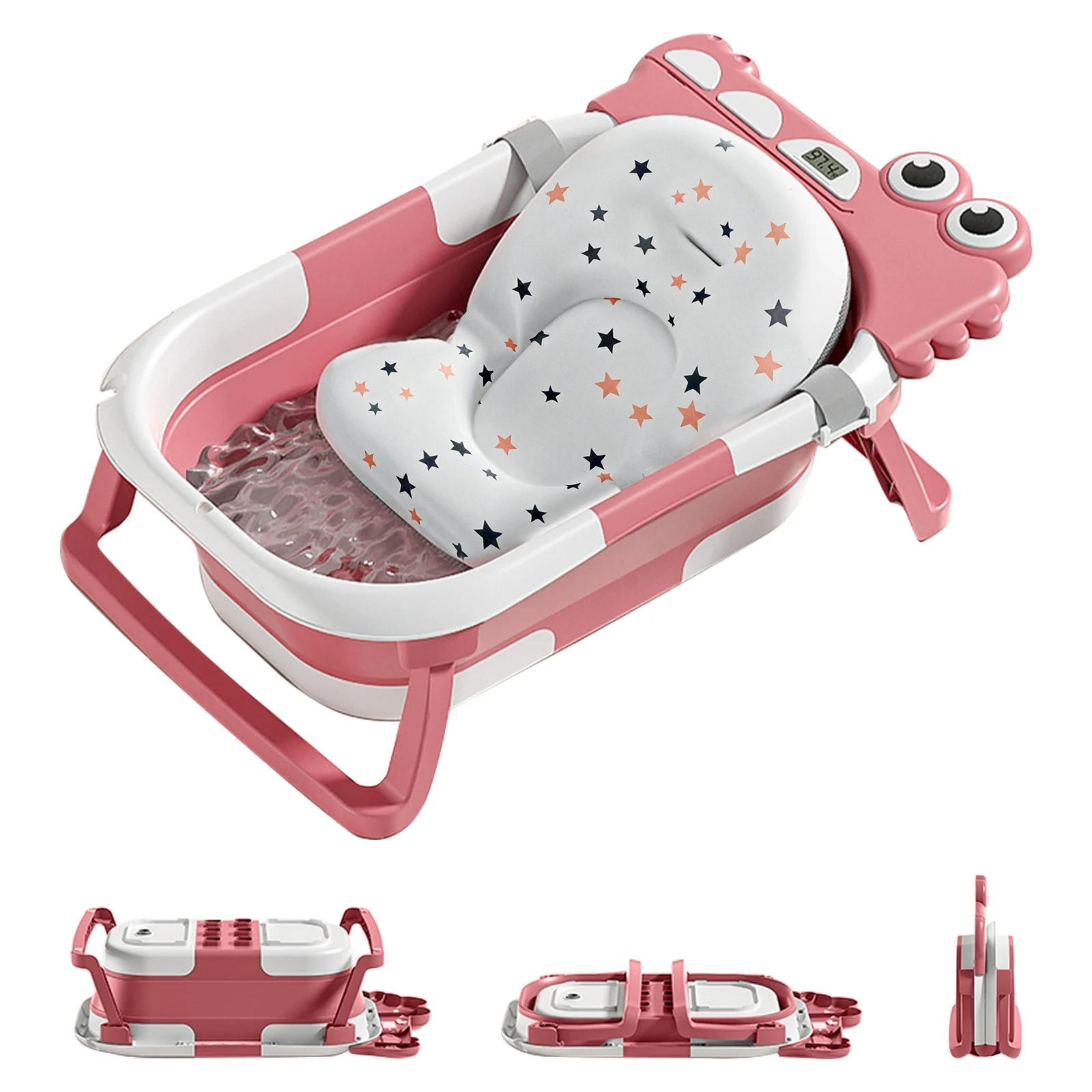 BABYBADEWANNE Faltbare mit Badekissen, Sitz & Thermometer, Rosa - Pink, Kunststoff (68/41cm) - Kaket