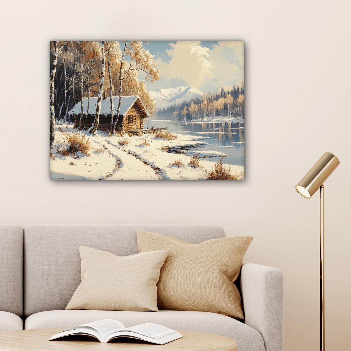 LEINWANDBILD Winter - Schnee - Zuhause - Natur Wandbilder 80x60 cm - Hellbraun, Textil (80/60cm) - MuchoWow